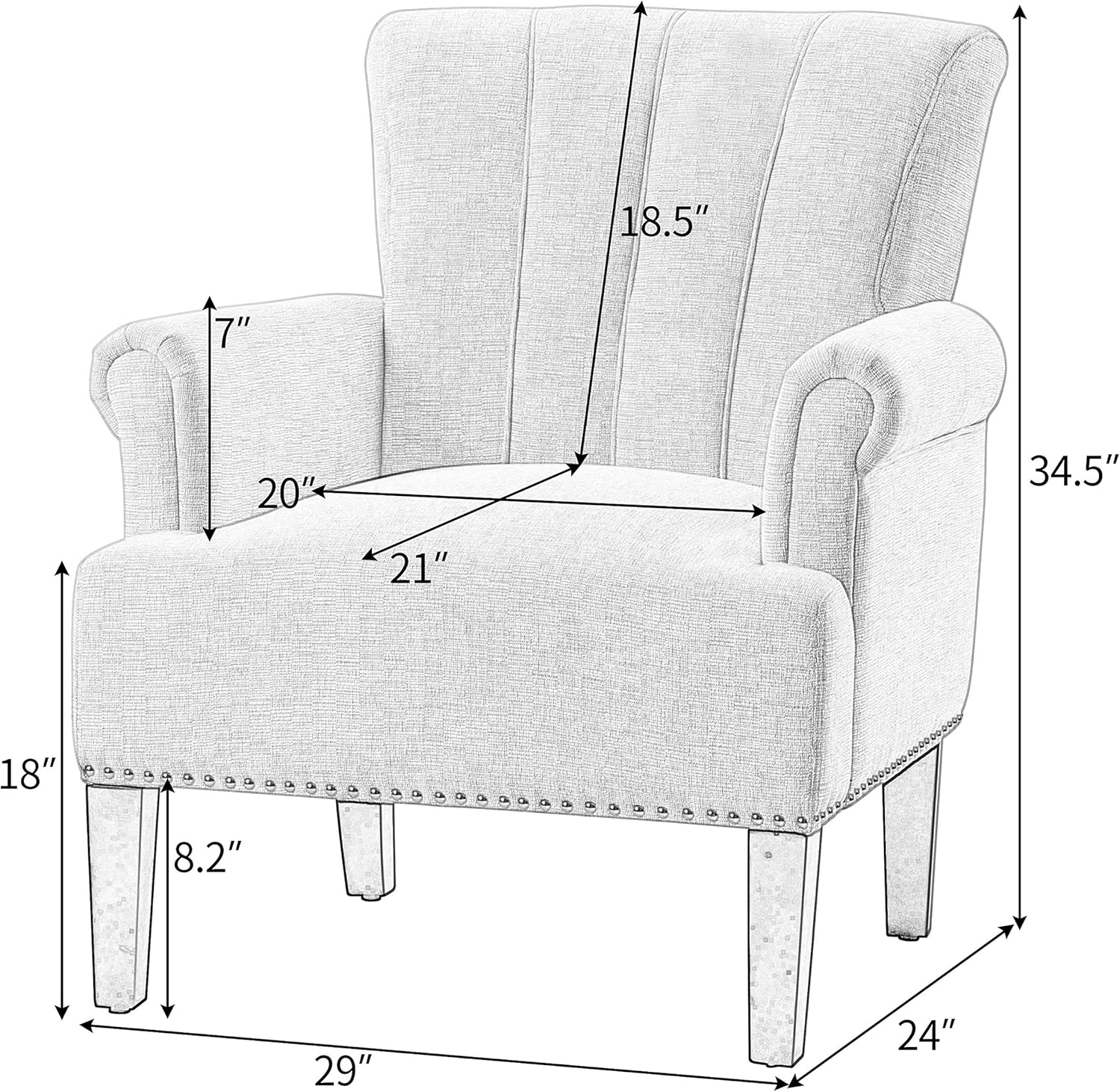 Accent Rivet – Sillón de poliéster copetudo, silla reclinable, silla de lectura, color crema
