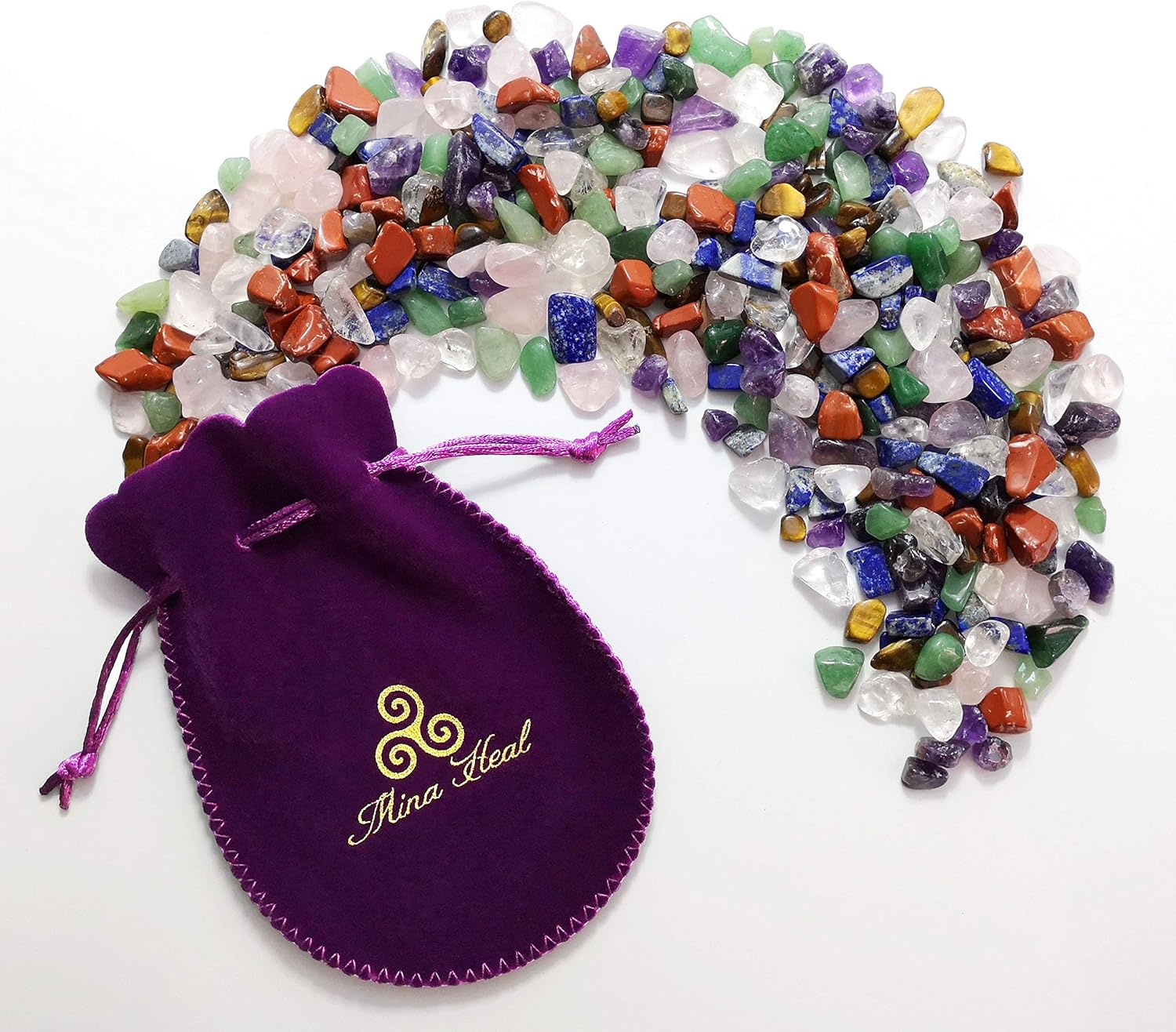 Cristal natural 7 piedras de chakra de cuarzo rosa, amatista, lapislázuli, jaspe, jade, ojo de tigre para sanación de energía de cristal,