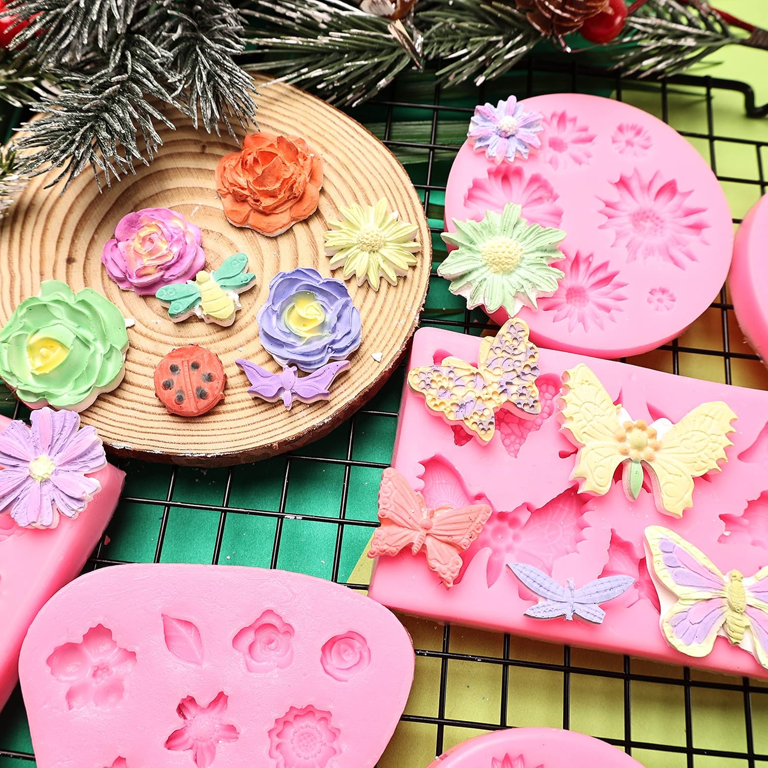 Moldes para fondant de flores, 8 moldes de silicona para dulces de flores y mariposas para fondant de chocolate, arcilla polimérica, jabón,