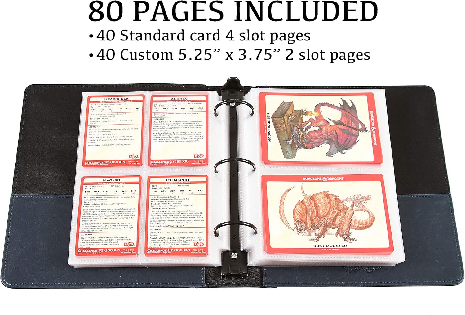 Forged Dice Co. Curiosities Cache Monster – Carpeta organizadora de tarjetas y tarjetas hechizas con páginas, color azul
