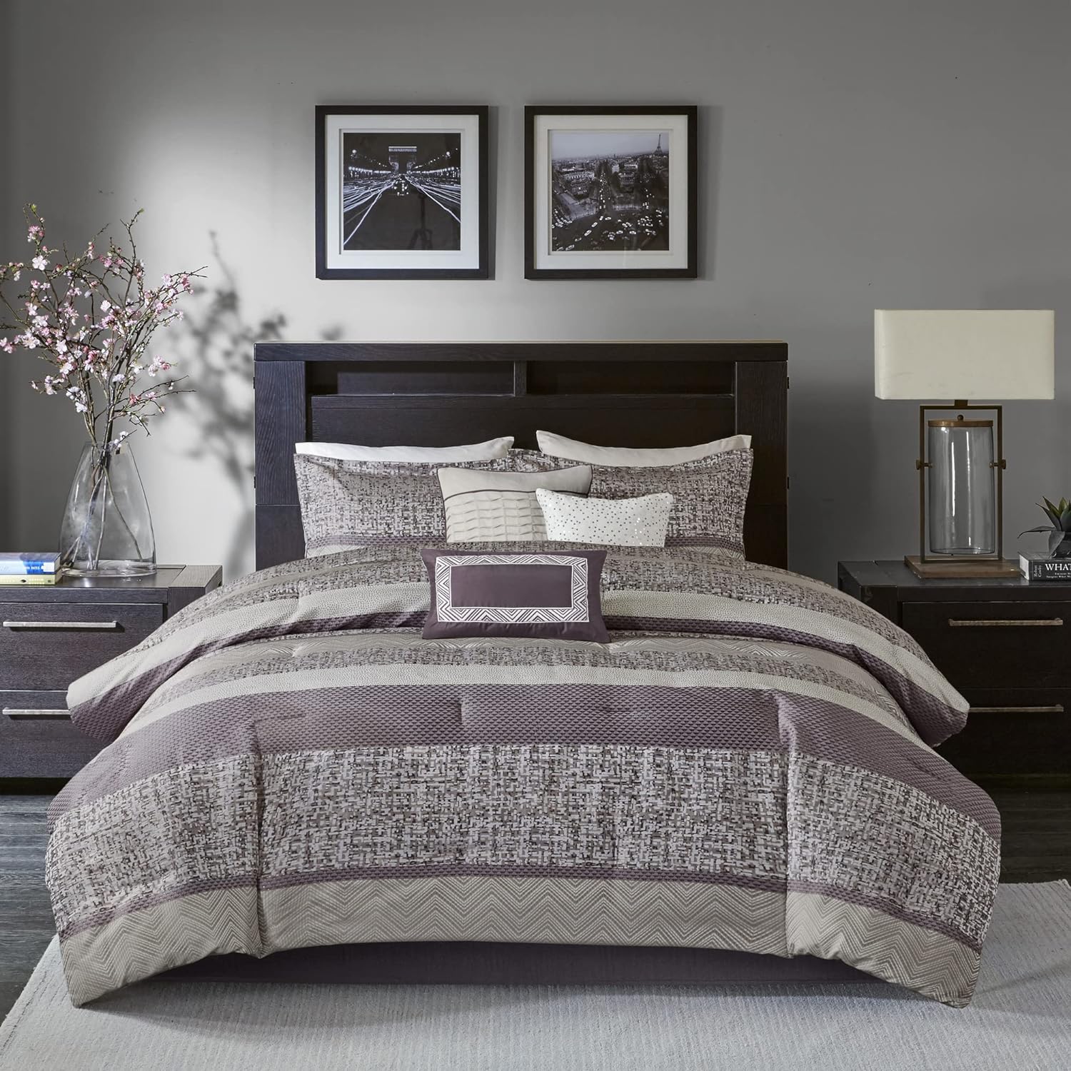 Madison Park Juego de edredón de lujo, diseño tradicional de jacquard, ropa de cama alternativa para todas las estaciones, falda de cama a juego,