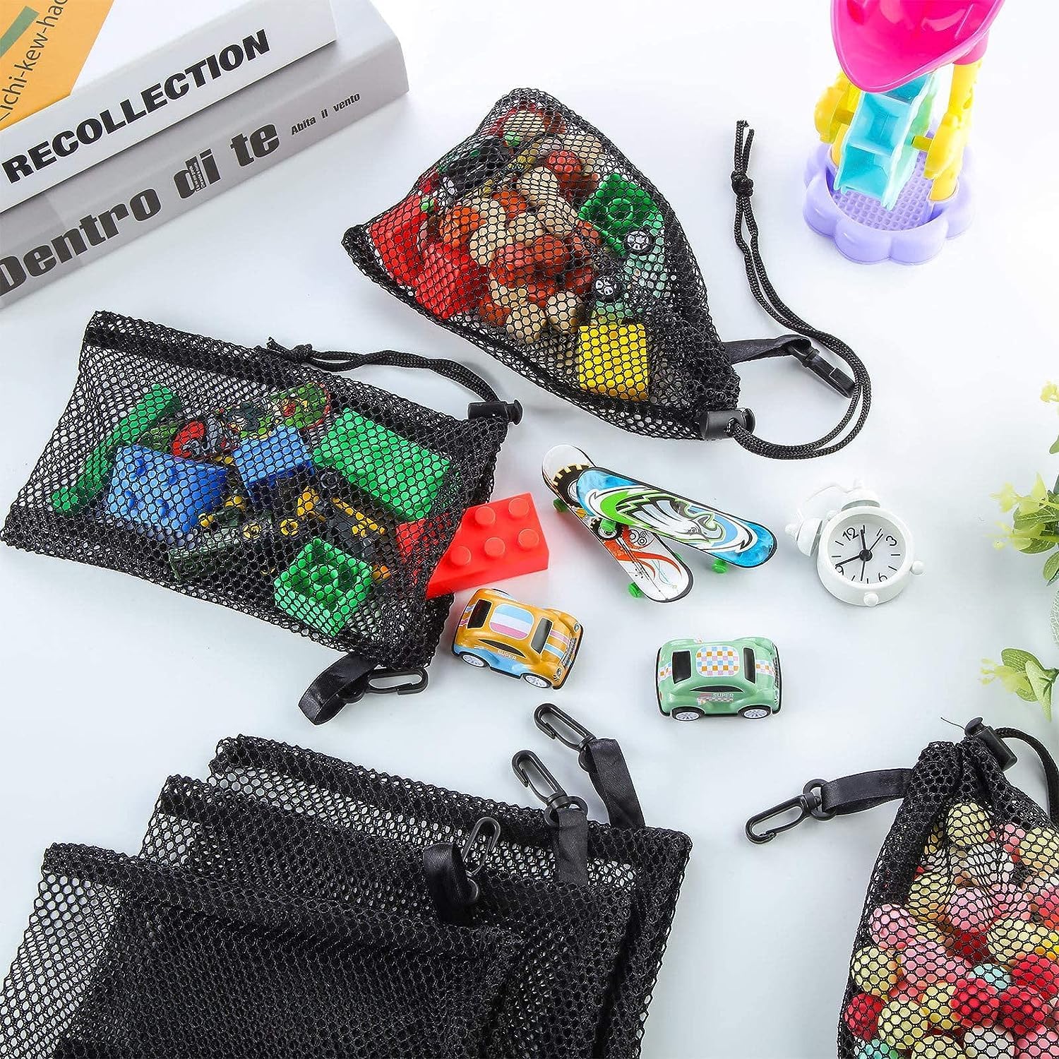 10 bolsas de malla con cordón con clips, bolsas de almacenamiento portátiles de nailon de 5.9 x 7.9 pulgadas con cordón deslizante para juguetes,