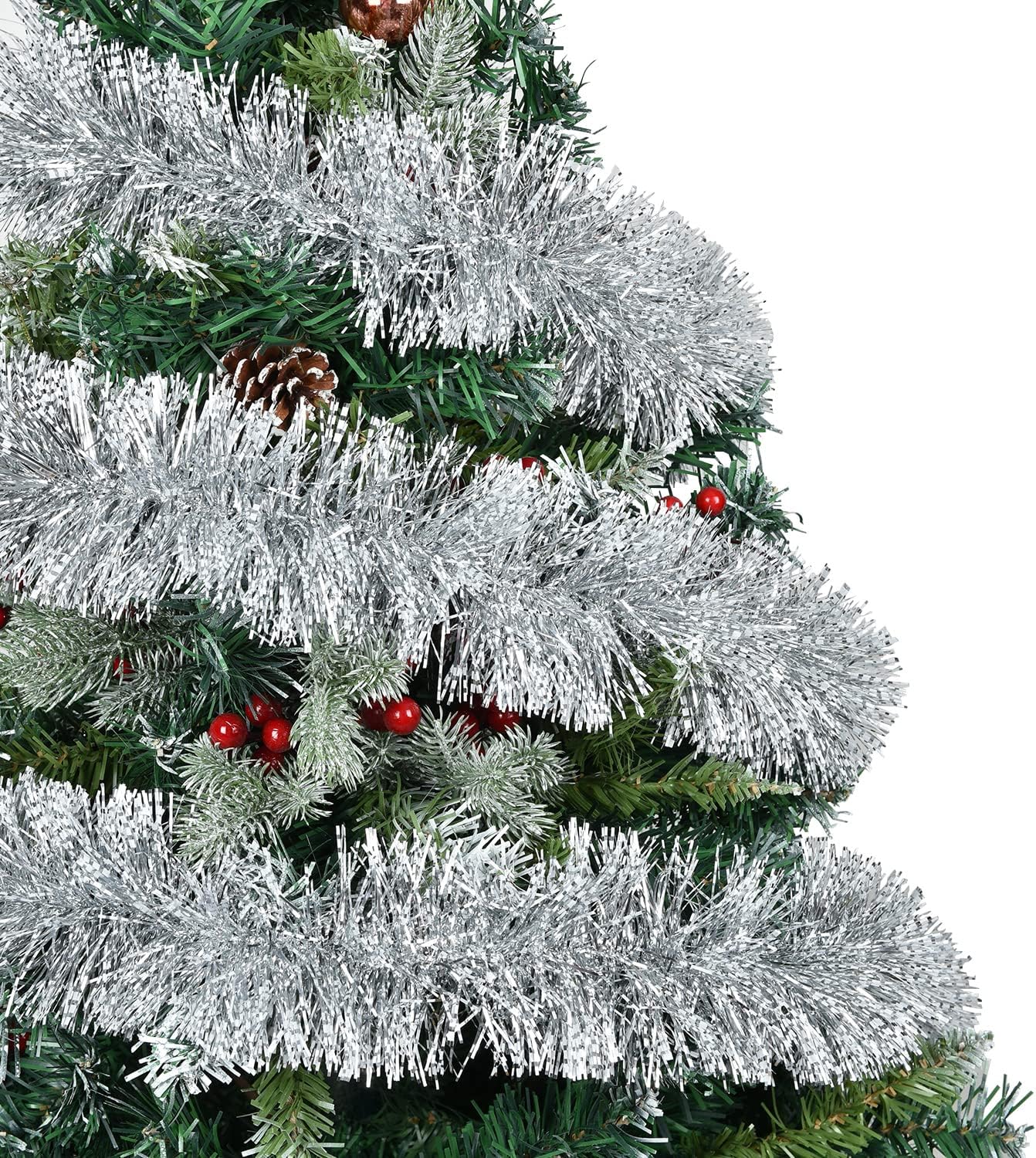 DearHouse Guirnalda de Navidad de oropel plateado de 40 pies, serpentinas metálicas, decoración de árbol de Navidad, suministros de fiesta de
