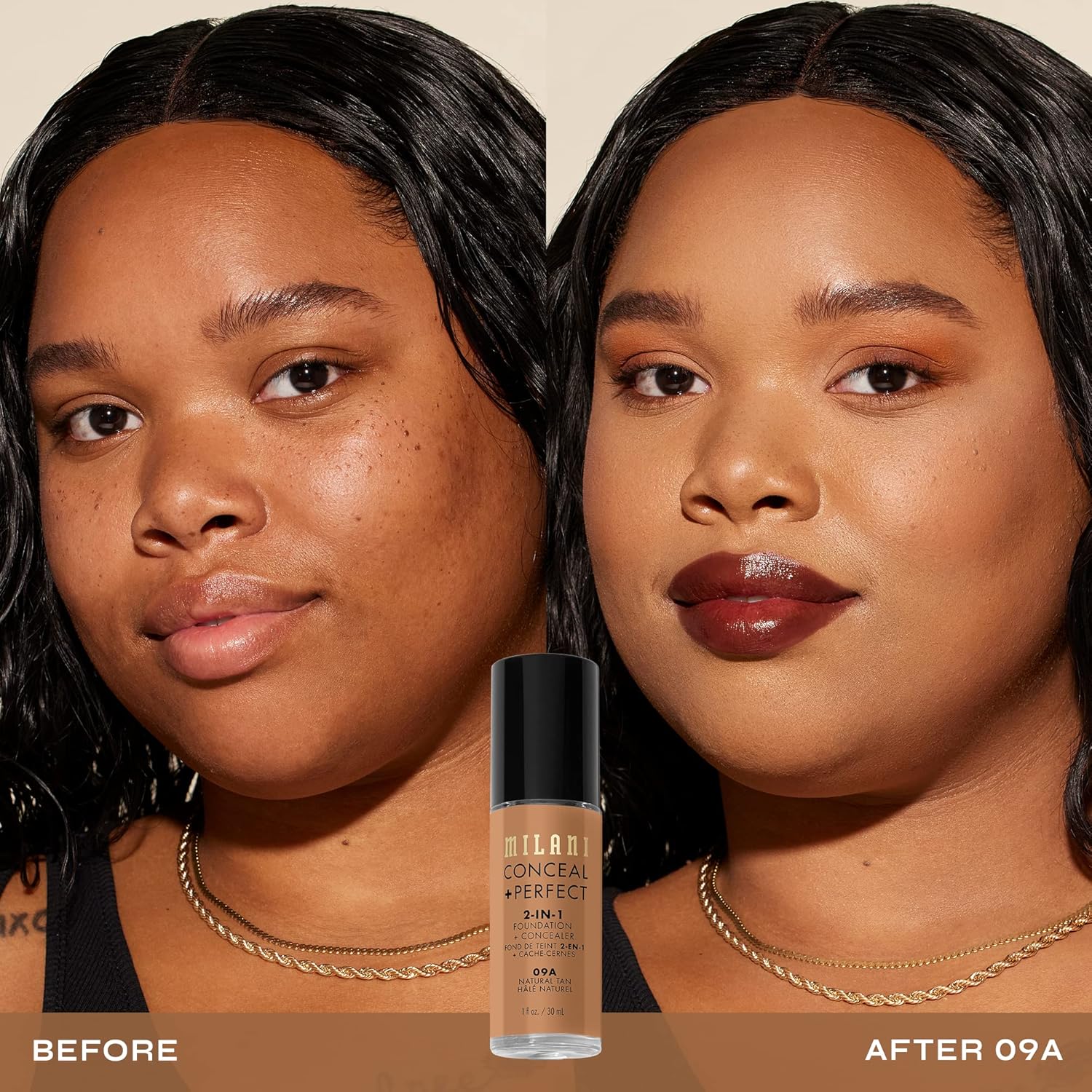 Milani – Conceal + Perfect 2 en 1, Base + Corrector (1 onza fluida) – Base líquida libre de crueldad animal Cubre ojeras, manchas y decoloración de