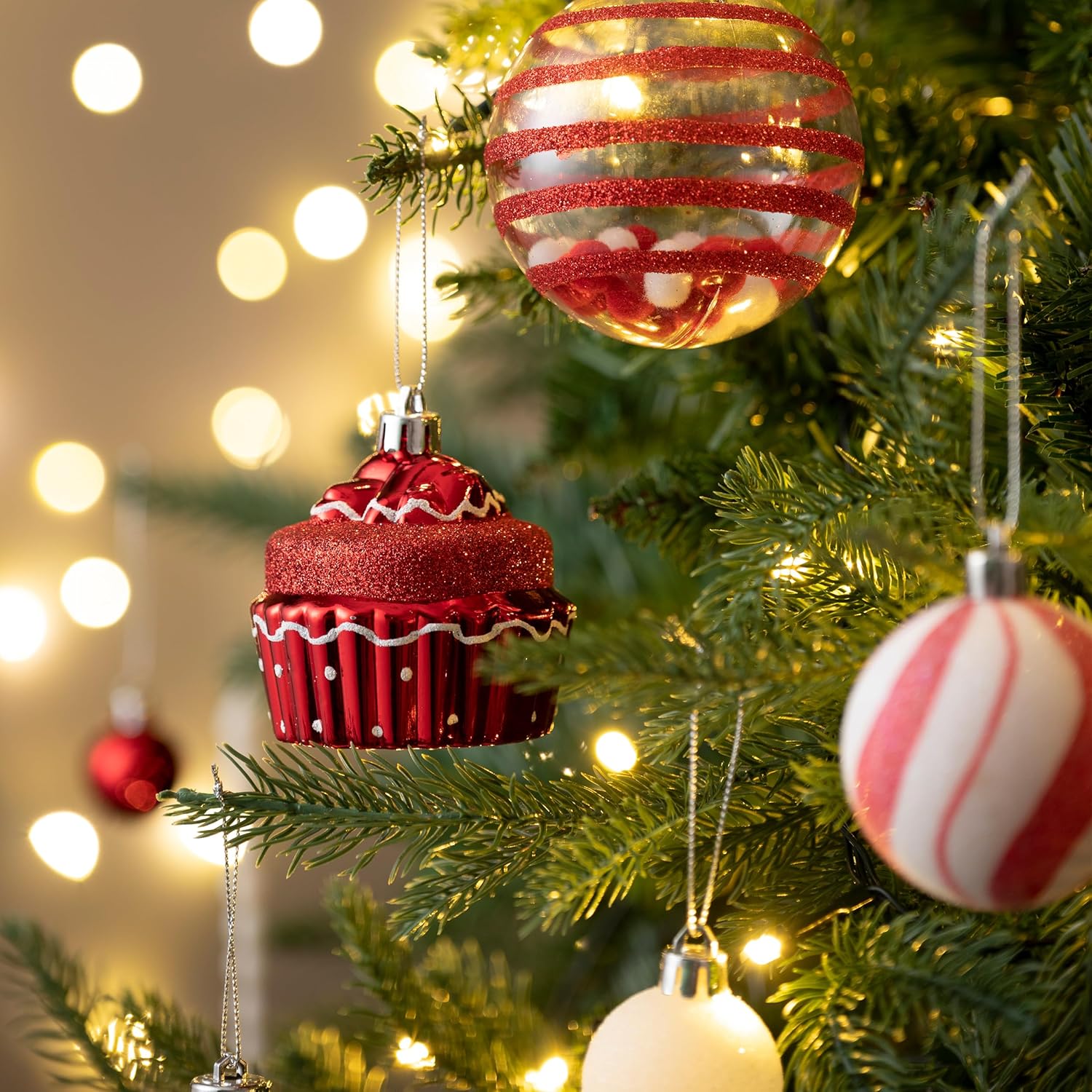 Valery Madelyn Juego de adornos de Navidad, 120 unidades de bastón de caramelo rojo y blanco, juego de decoración de árbol de Navidad inastillable,