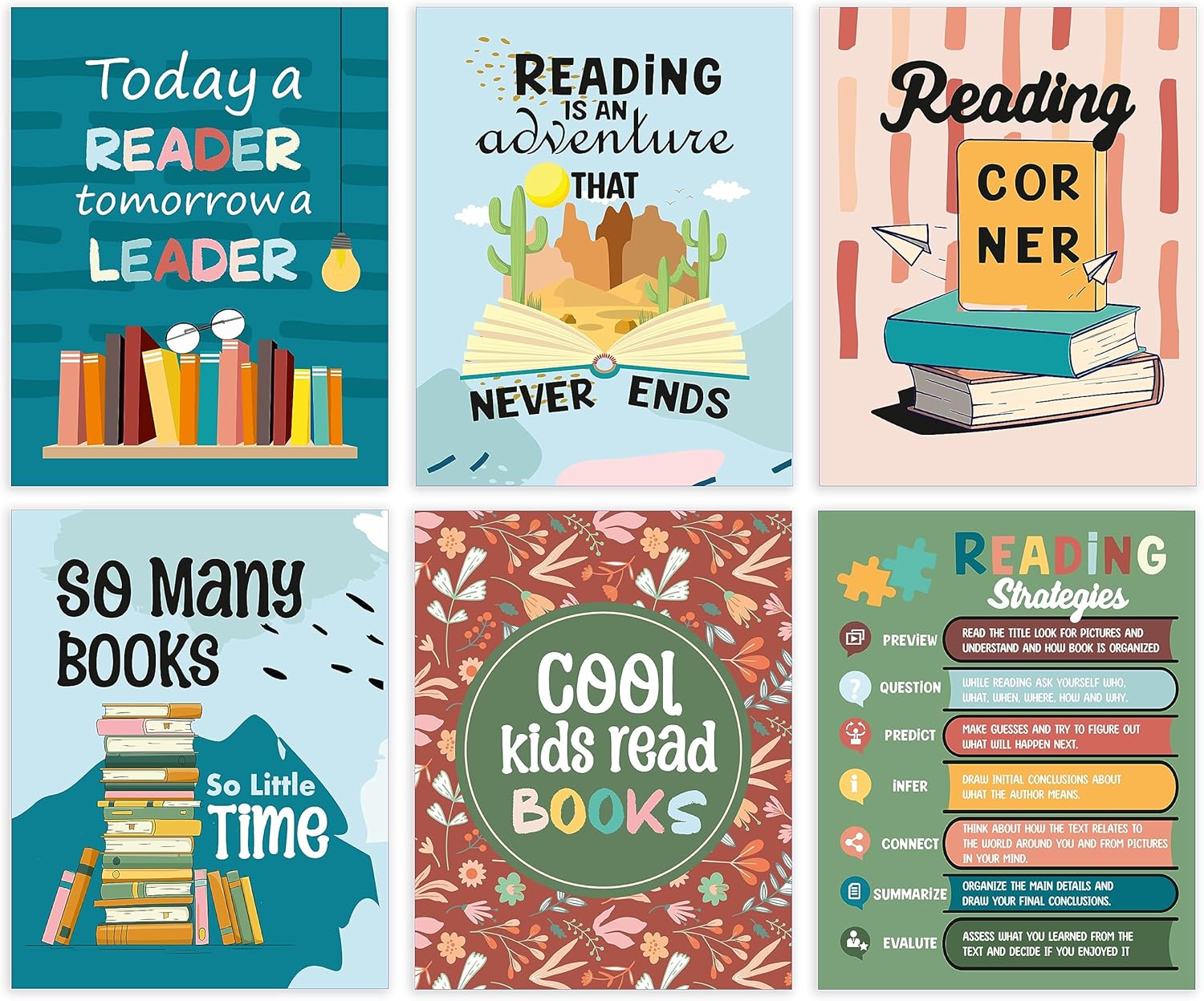 easykart labels 6 coloridos carteles de lectura para decoración de biblioteca de aula para la escuela, carteles de lectura para escuela primaria,