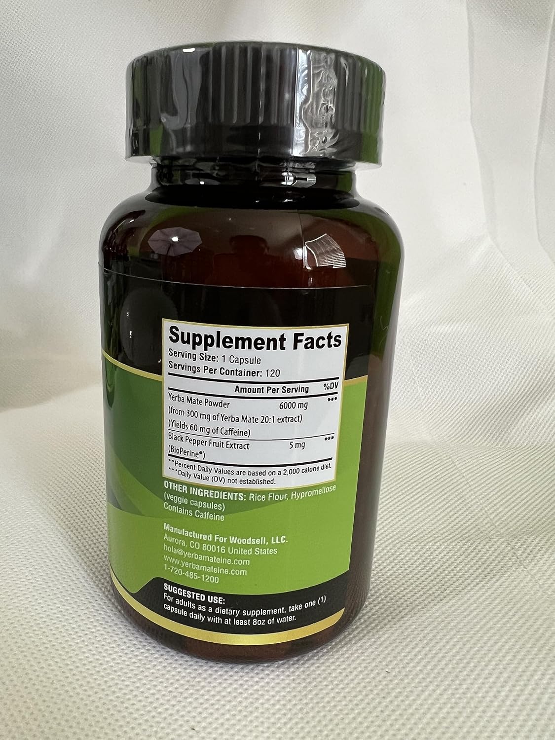Yerba Mate extra fuerte de 6000 mg de alta potencia, 60 mg de cafeína por cápsula, píldoras de extracto de suplementos para energía natural limpia,