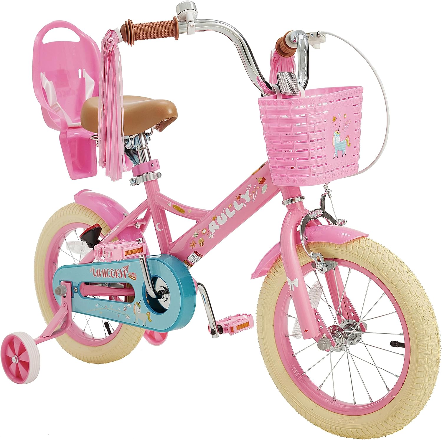 RULLY Bicicleta infantil de 12, 14, 16 pulgadas, para niñas de 2 a 7 años, ruedas de entrenamiento incluidas, bicicletas para niñas con canasta,