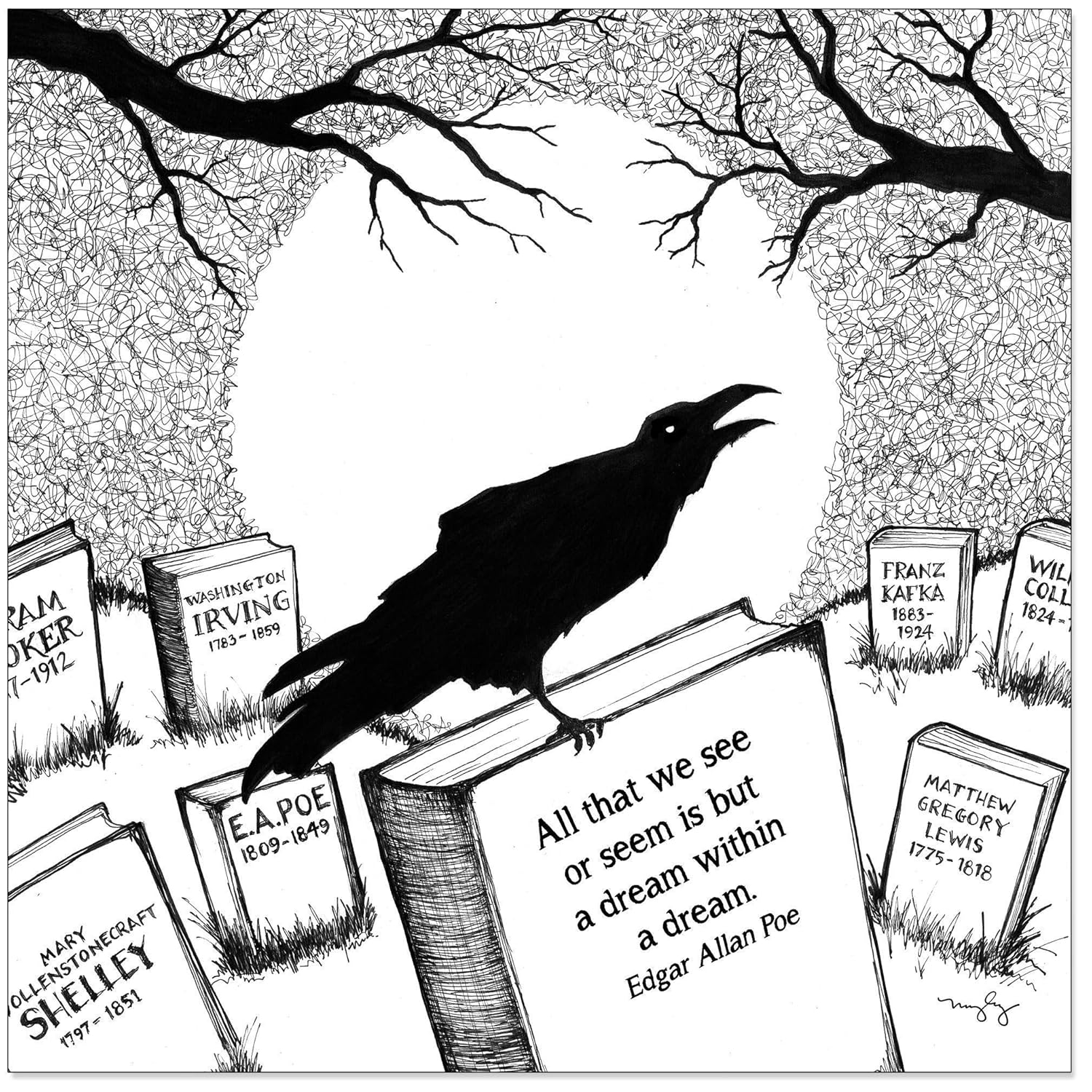 Literary Book Quote Poster Set Featuring Margaret Atwood, Edgar Allan Poe, J. K. Rowling, and More. Fine Art Paper, Laminated or Framed. Multiple