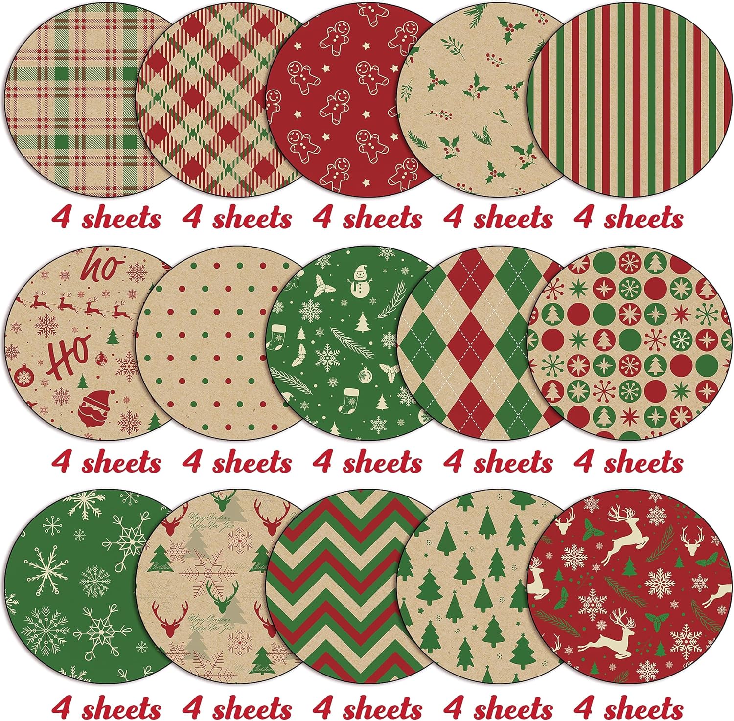 JAPBOR 60 hojas de papel de patrón de Navidad, papel de álbum de recortes de Feliz Navidad, papel de origami de Navidad de doble cara, papel de