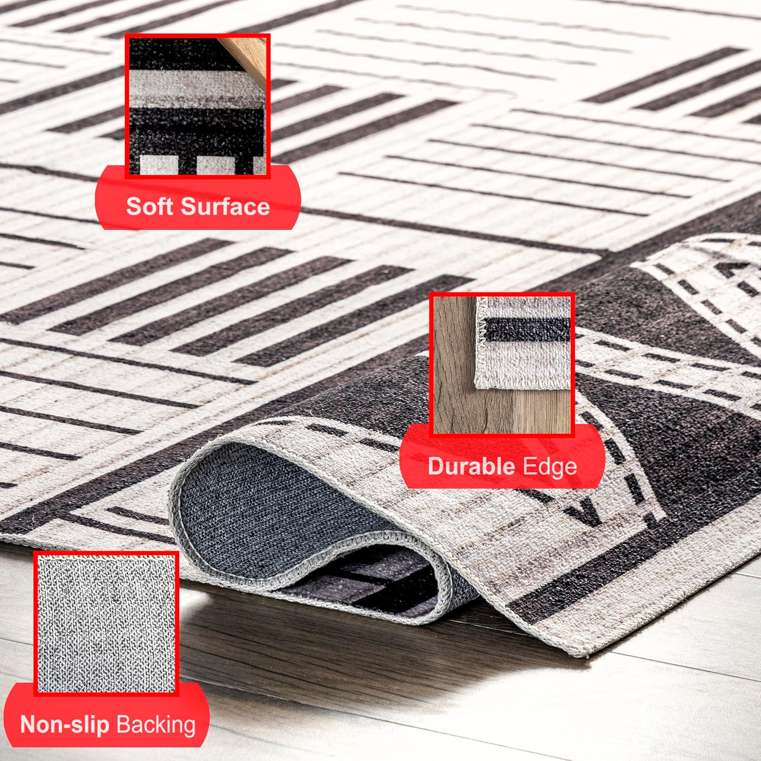 nuLOOM Evia Tribal Stripes – Alfombra lavable a máquina, 8 x 10, color carbón