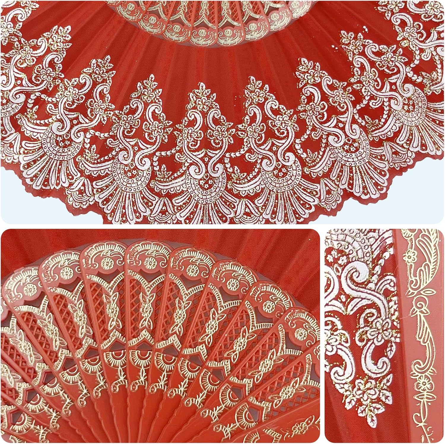 Abanico plegable español, 5 abanicos de mano tradicionales retro con encaje rosa floral elegante ventilador de mano para bodas, bailes, fiestas de