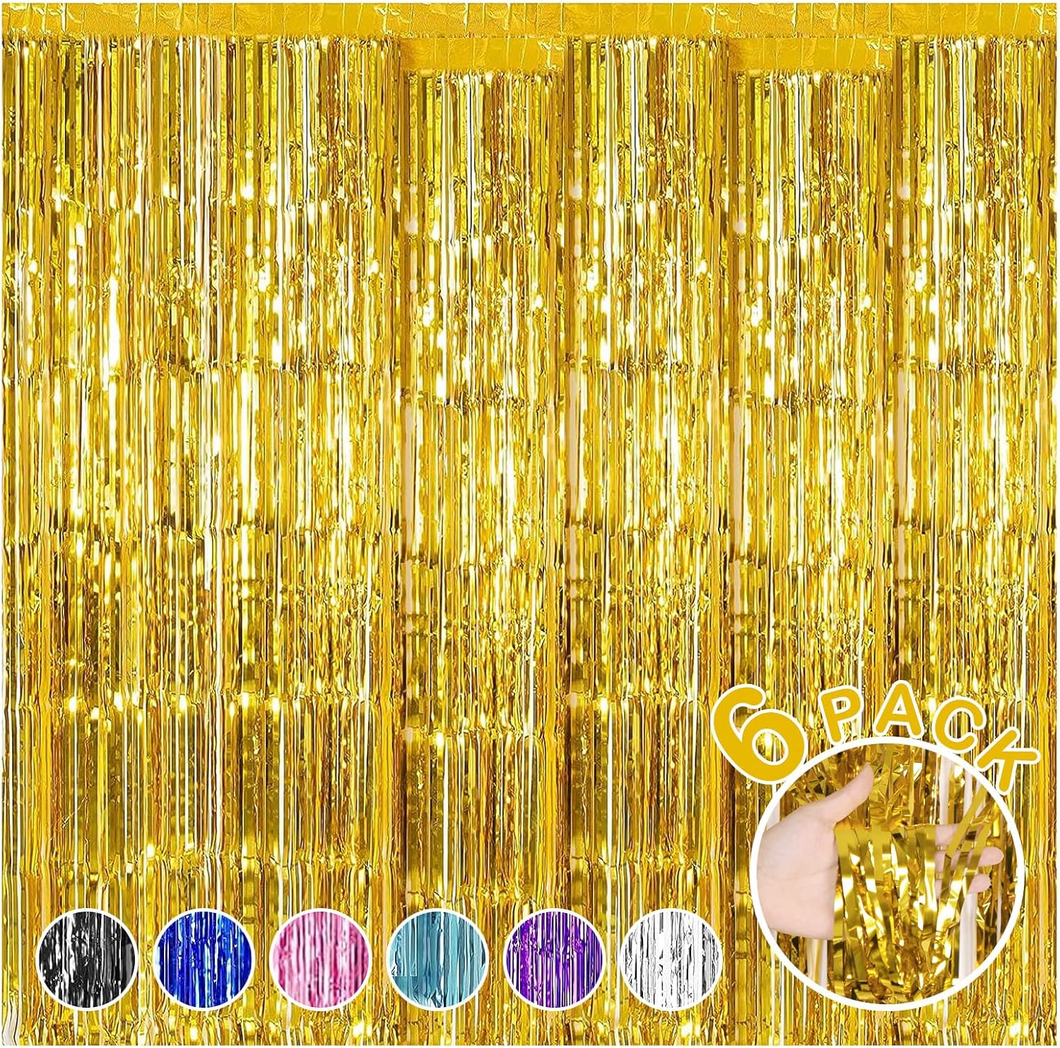 Paquete de 6 cortinas de fondo de flecos de papel de aluminio, 3.28 x 8.2 pies, serpentinas de oropel dorado, cortinas de flecos metálicos de oropel