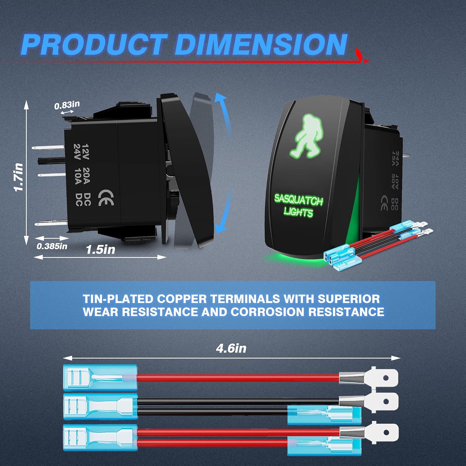 MICTUNING 5pin BIGFOOT Interruptor basculante ON-OFF Luz LED 20A 12V Verde