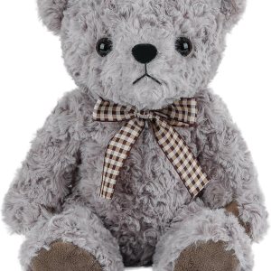 Oso de peluche clásico esponjoso con lazo de celosía vintage para niños, bebés, cumpleaños, hora de acostarse, 11.8 pulgadas, color gris Oso de peluche clásico esponjoso con lazo de celosía vintage para niños, bebés, cumpleaños, hora de acostarse, 11.8 pulgadas, color gris