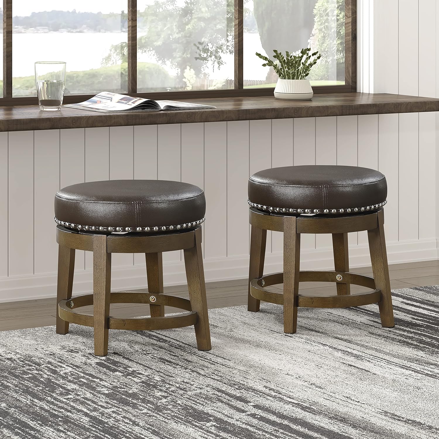 Lexicon Kenmare Taburete giratorio de comedor (juego de 2), 18″ SH, marrón