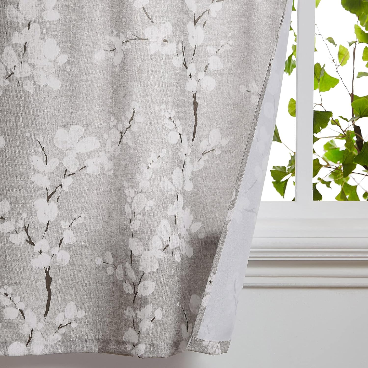 FMFUNCTEX Cortinas semitransparentes para puerta francesa de 40 pulgadas de largo, filtro de luz floral, color gris pardo, paneles de cortina para