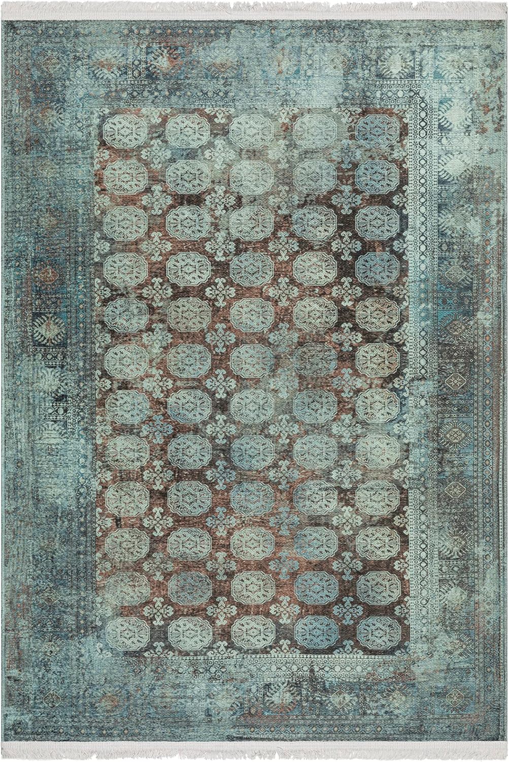 Ottomanson Alfombra de algodón lavable sin arrugas, diseño oriental, de 4 x 6 pulgadas, para sala de estar, 4 x 6 pies, color óxido