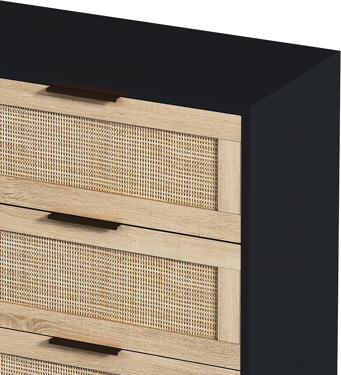 Cómoda con 6 cajones de 43.31 pulgadas, moderna cómoda de ratán con 6 cajones, armario de almacenamiento de madera para dormitorio, sala de estar,