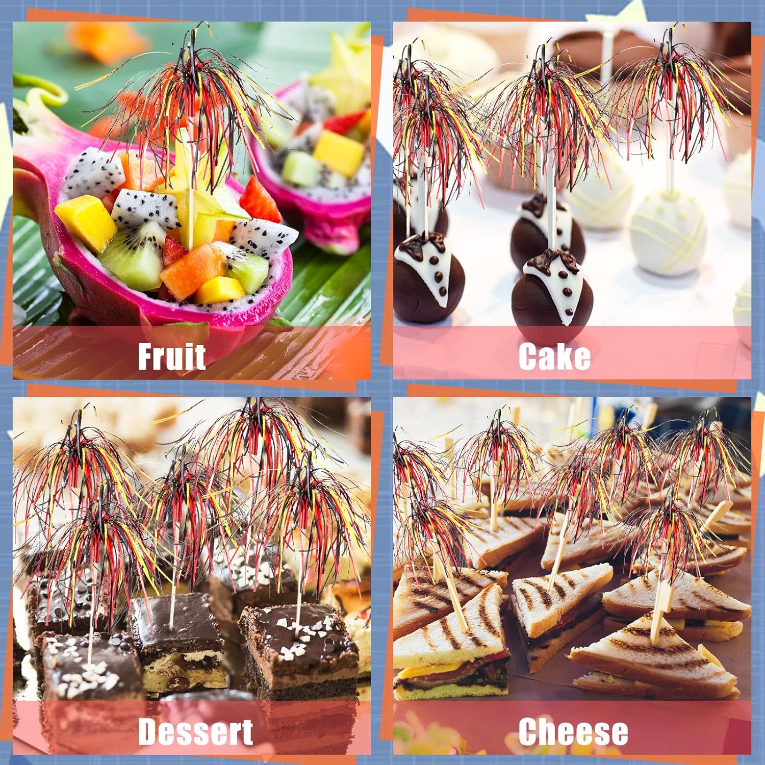 500 piezas de adornos para magdalenas de fuegos artificiales, adornos de tartas navideñas, palillos de dientes decorativos para aperitivos para