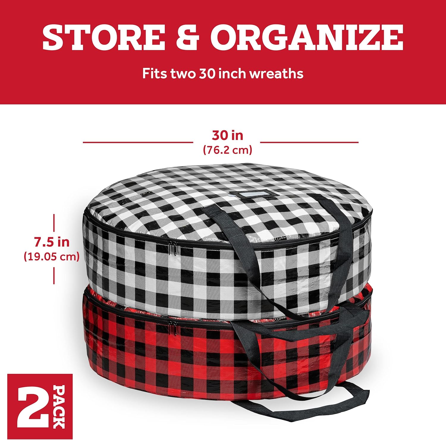 ZOBER Contenedor de almacenamiento de corona de Navidad, bolsa de almacenamiento de corona de plástico de 30 pulgadas, bolsa de corona con doble