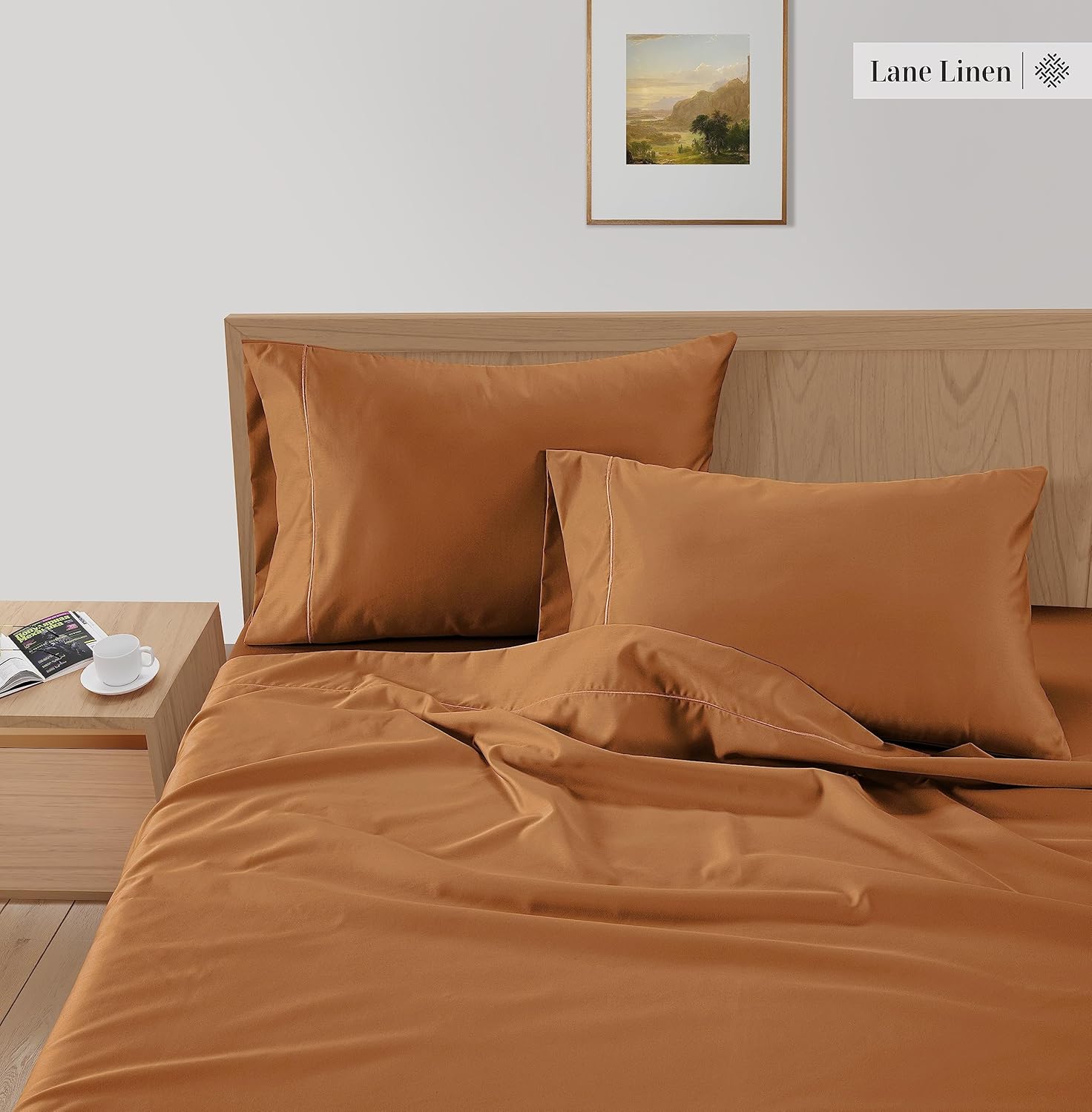 LANE LINEN Juego de sábanas de bambú tamaño Queen, 100% rayón de bambú, 4 piezas para cama de tamaño Queen, sábanas refrescantes, suaves y