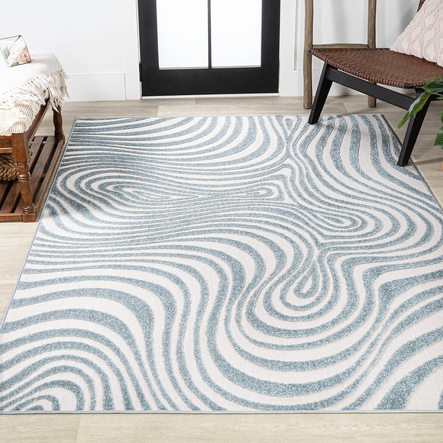 JONATHAN Y SCN103C-8 Maribo – Alfombra abstracta a rayas para interiores, contemporánea, vintage, costera, bohemio, glamour, dormitorio, cocina,