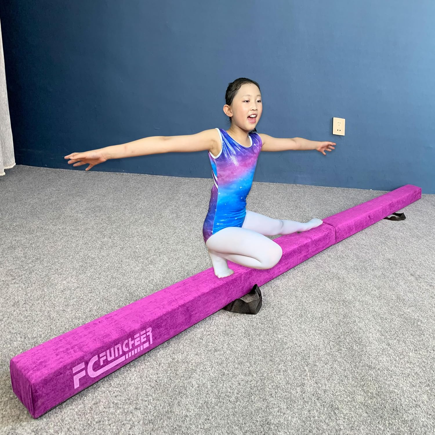 Viga de equilibrio plegable de 8 pies, haz de gimnasia, haz de piso con núcleo de madera, parte inferior antideslizante, cubierta de gamuza
