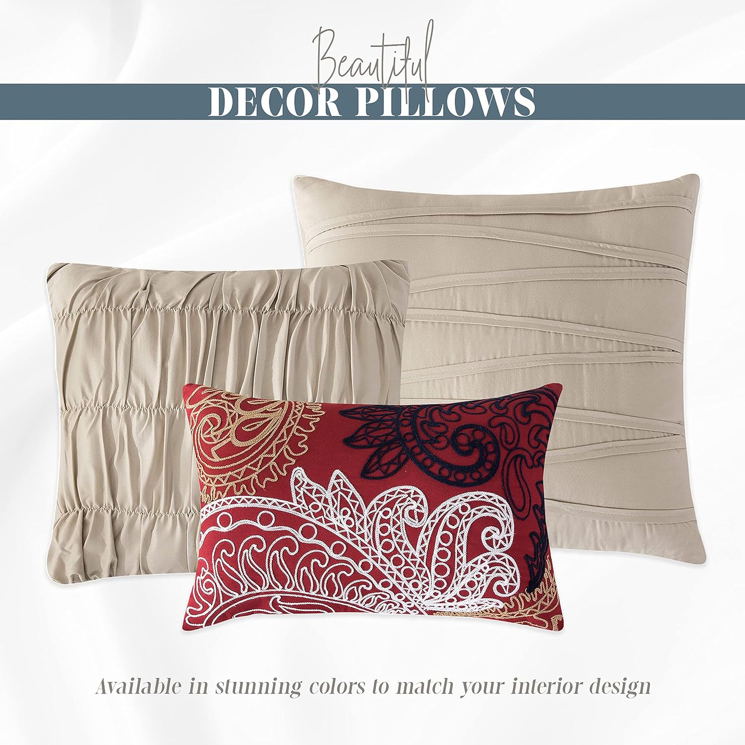 Elegant Comfort Ella – Juego de edredón plisado de 12 piezas, juego de sábanas de 6 piezas con bolsillos inteligentes, almohadas decorativas a