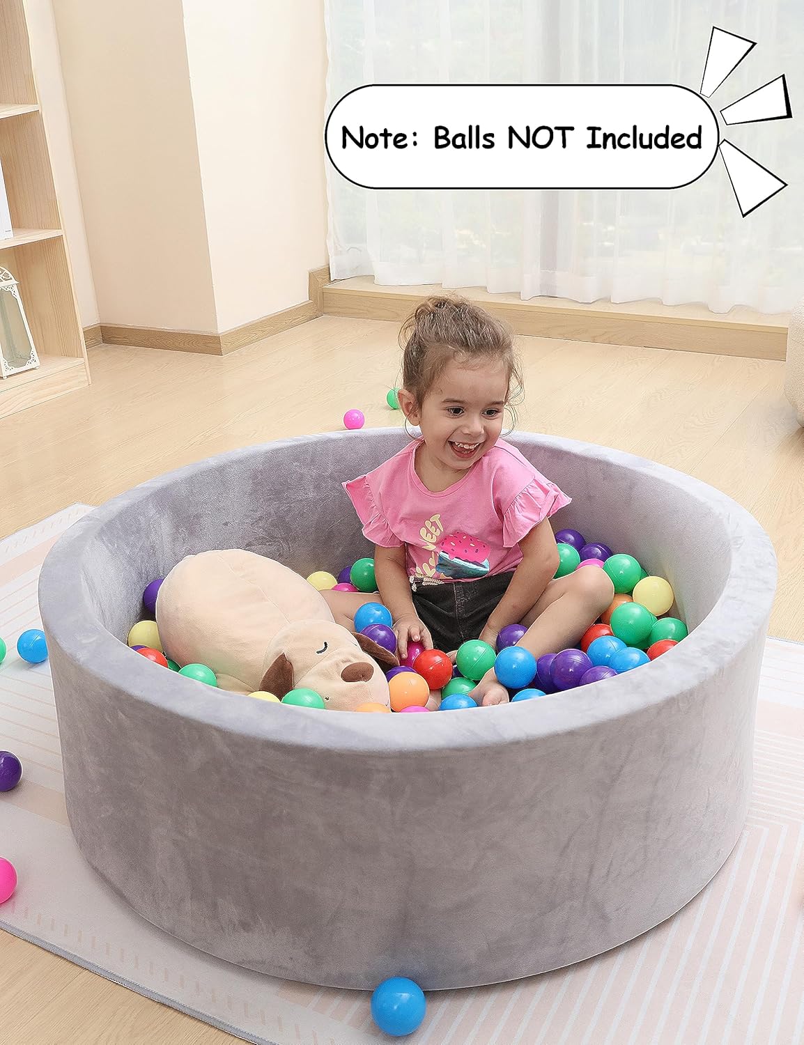 Piscina de bolas de espuma para niños pequeños, redonda y suave, para jugar en interiores, juguete de regalo para niños y bebés, gris (bolas no