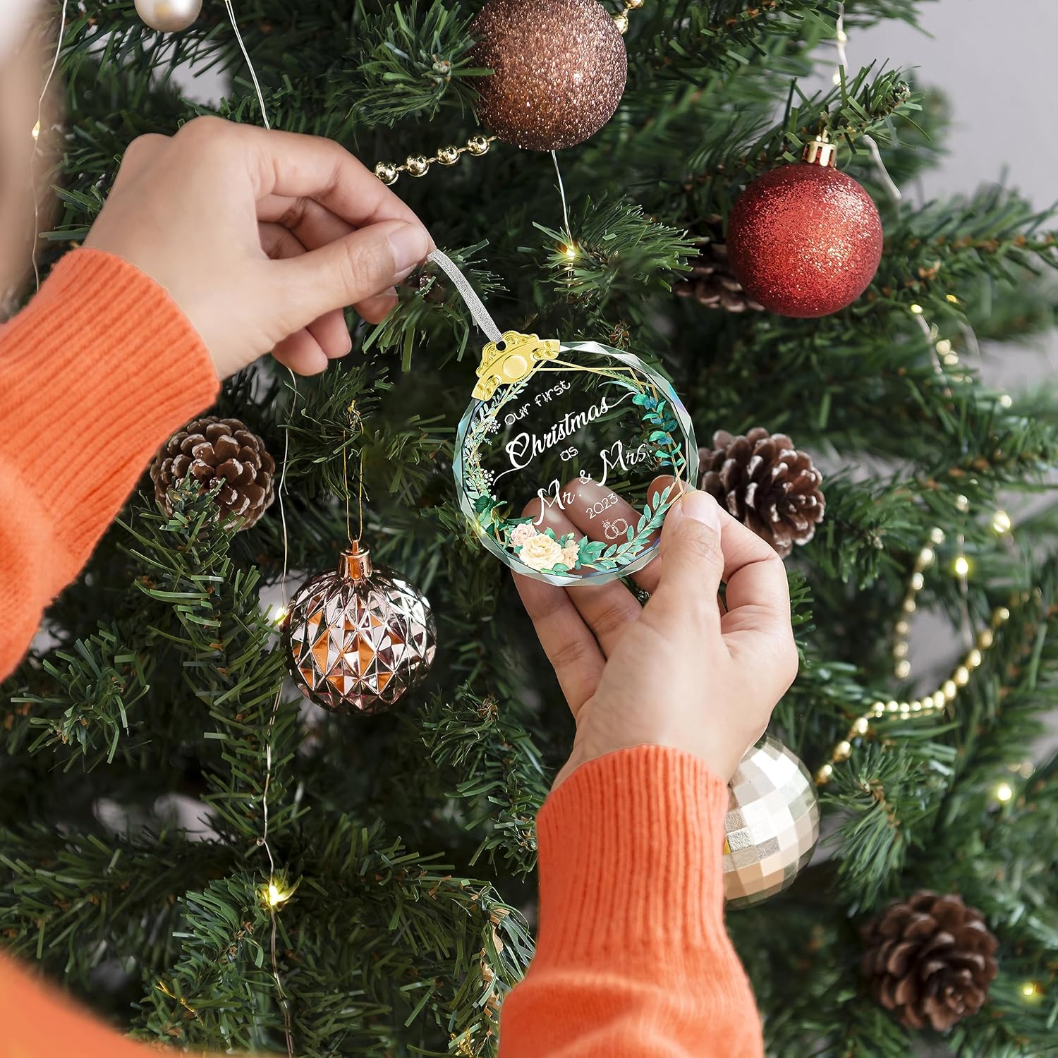 Adorno de matrimonio de cristal para parejas, regalos de boda de cristal para parejas, regalos de despedida de soltera, decoración de árbol de