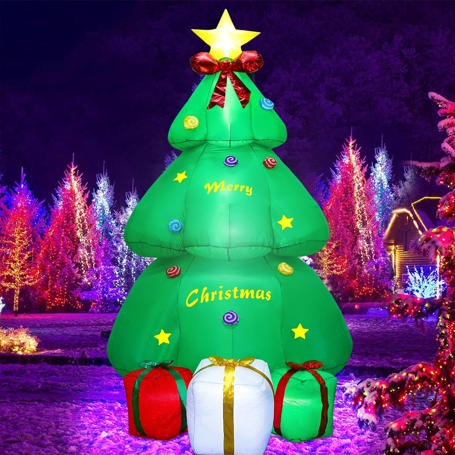 SAND MINE Árbol inflable de Navidad de 9 pies, inflables de Navidad, decoración de patio, árbol de Navidad inflable con caja de regalo para
