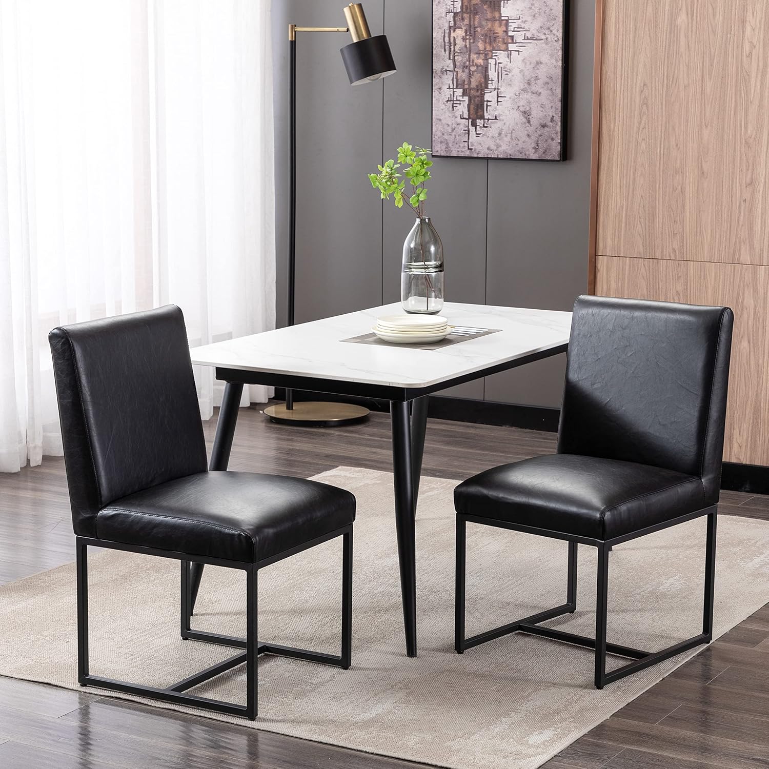 RIVOVA Juego de 2 sillas de comedor tapizadas, modernas sillas de cocina de piel sintética, sillas laterales sin brazos con patas de metal para
