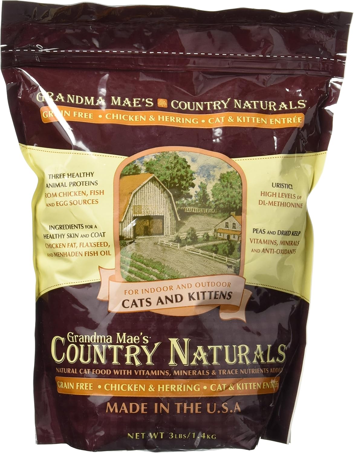 Grandma Mae’s Country Naturals Comida seca para gatos y gatitos sin cereales, receta de pollo y arenque de 3 libras