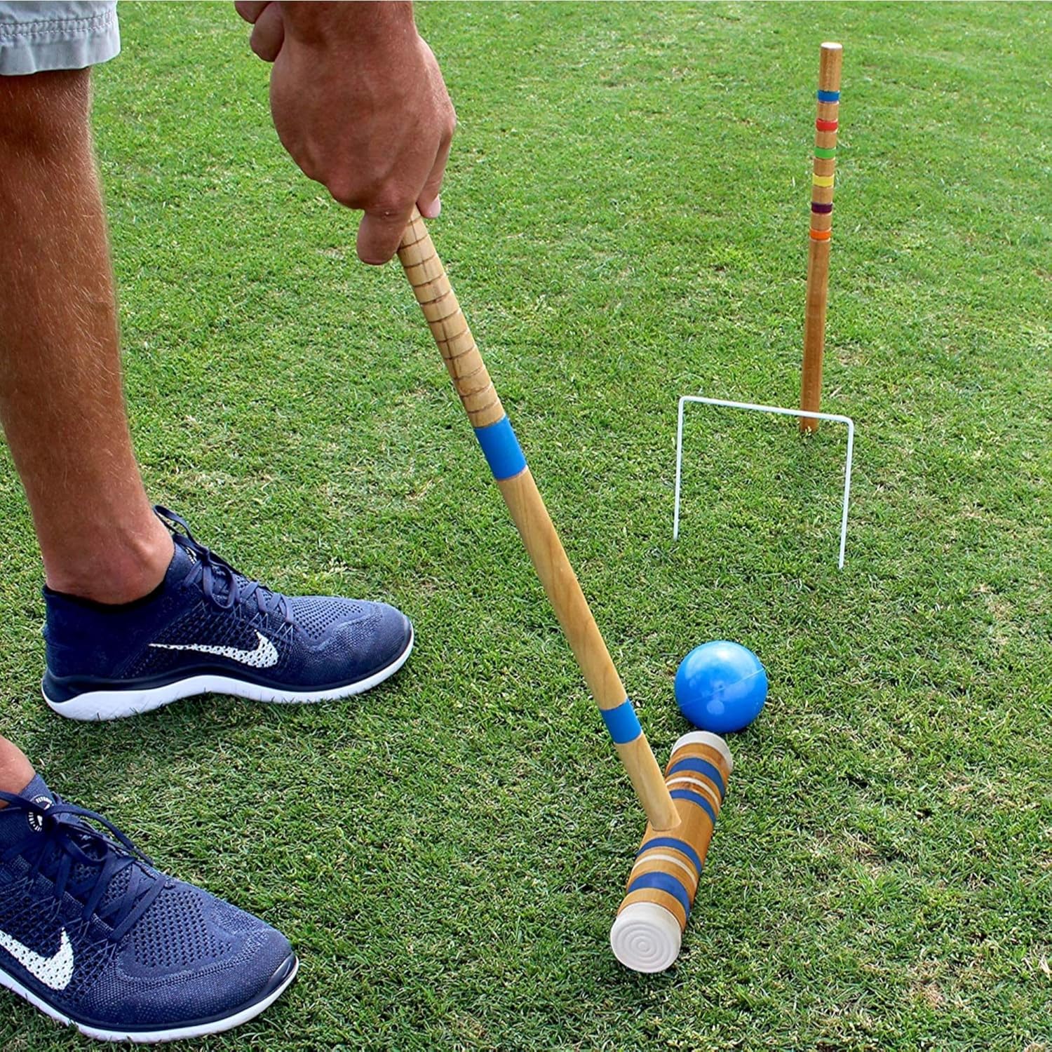 RHQNG Juego de croquet -28IN 6 jugadores de mazos de madera para niños y adultos, diversión familiar al aire libre juego deportivo de jardín –