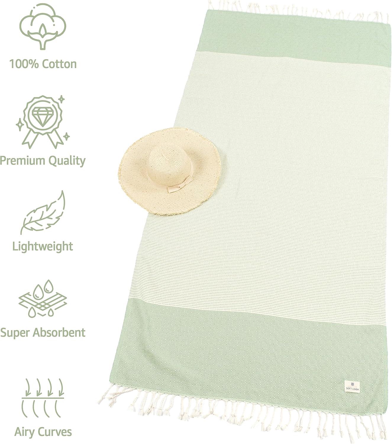 American Soft Linen, Turkish Peshtemal – Toallas turcas de playa Peshtemal de 40 x 70 pulgadas, 100% algodón de secado rápido, para campamento,