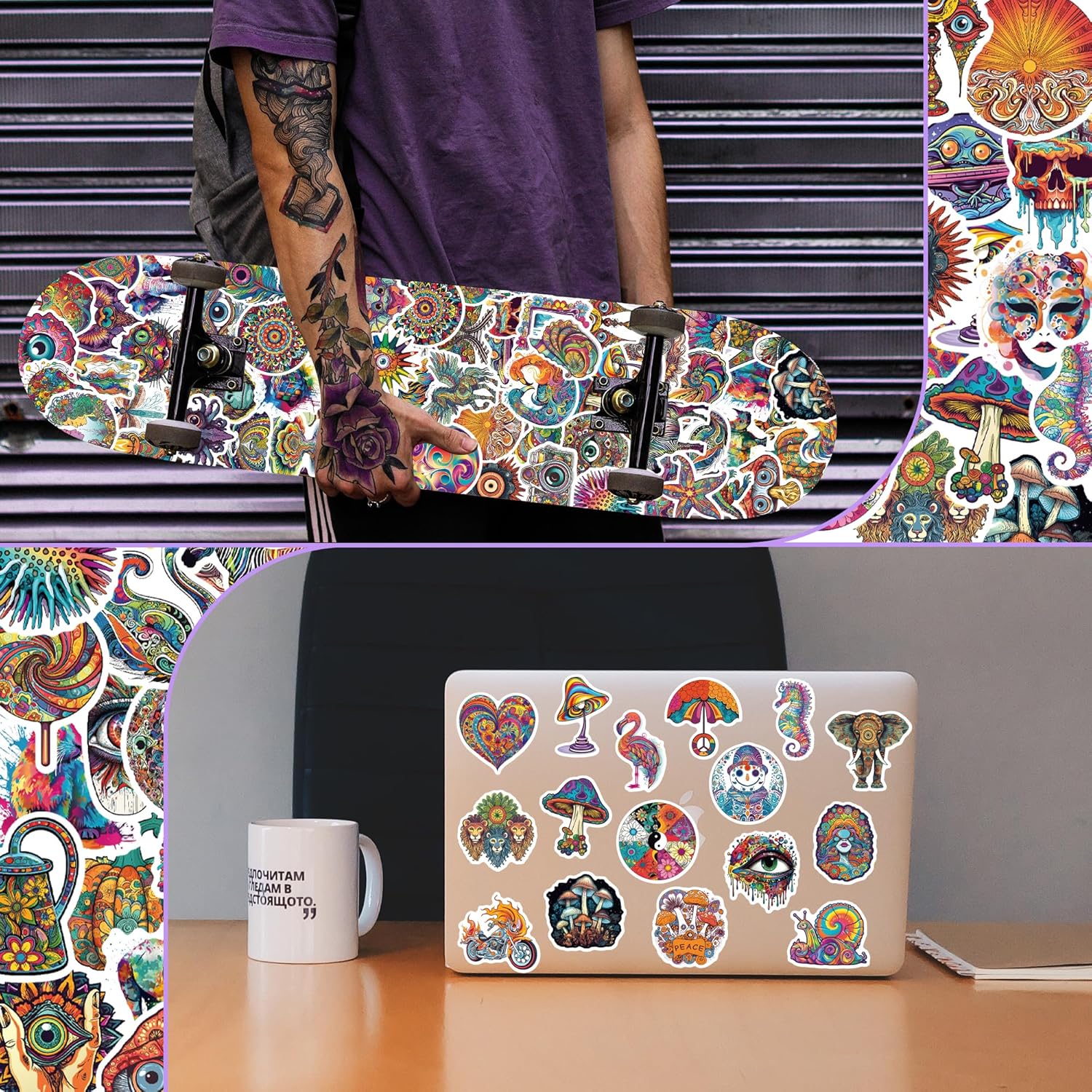 Paquete de 100 calcomanías Trippy Hippie para adultos, accesorios Trippy para adultos, botella de agua para laptop, botella de agua, taza de