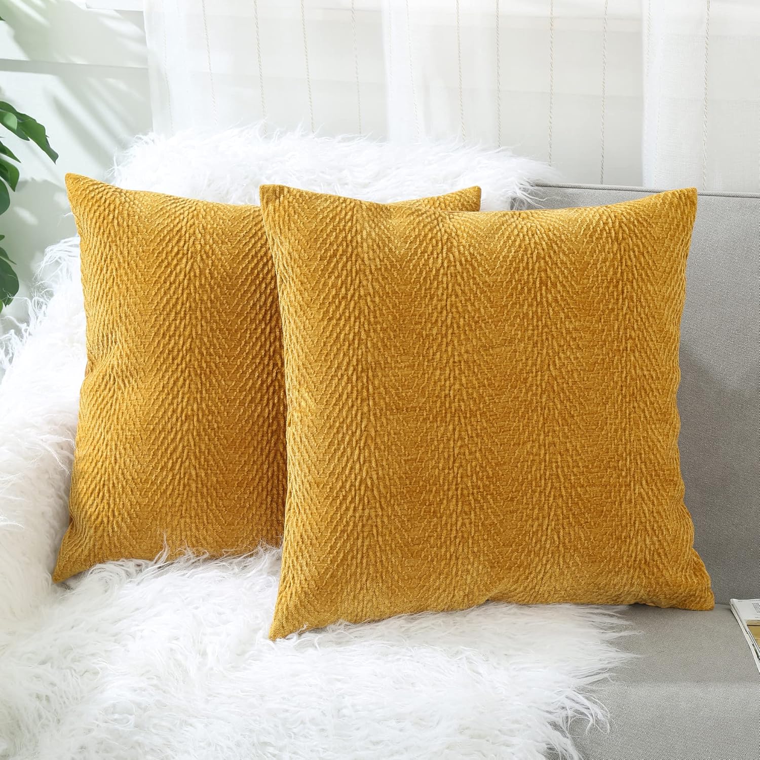 Paquete de 2 fundas de almohada para sofá, hogar, acogedora funda de almohada de felpilla texturizada, funda de cojín decorativa para sofá, 18 x 18