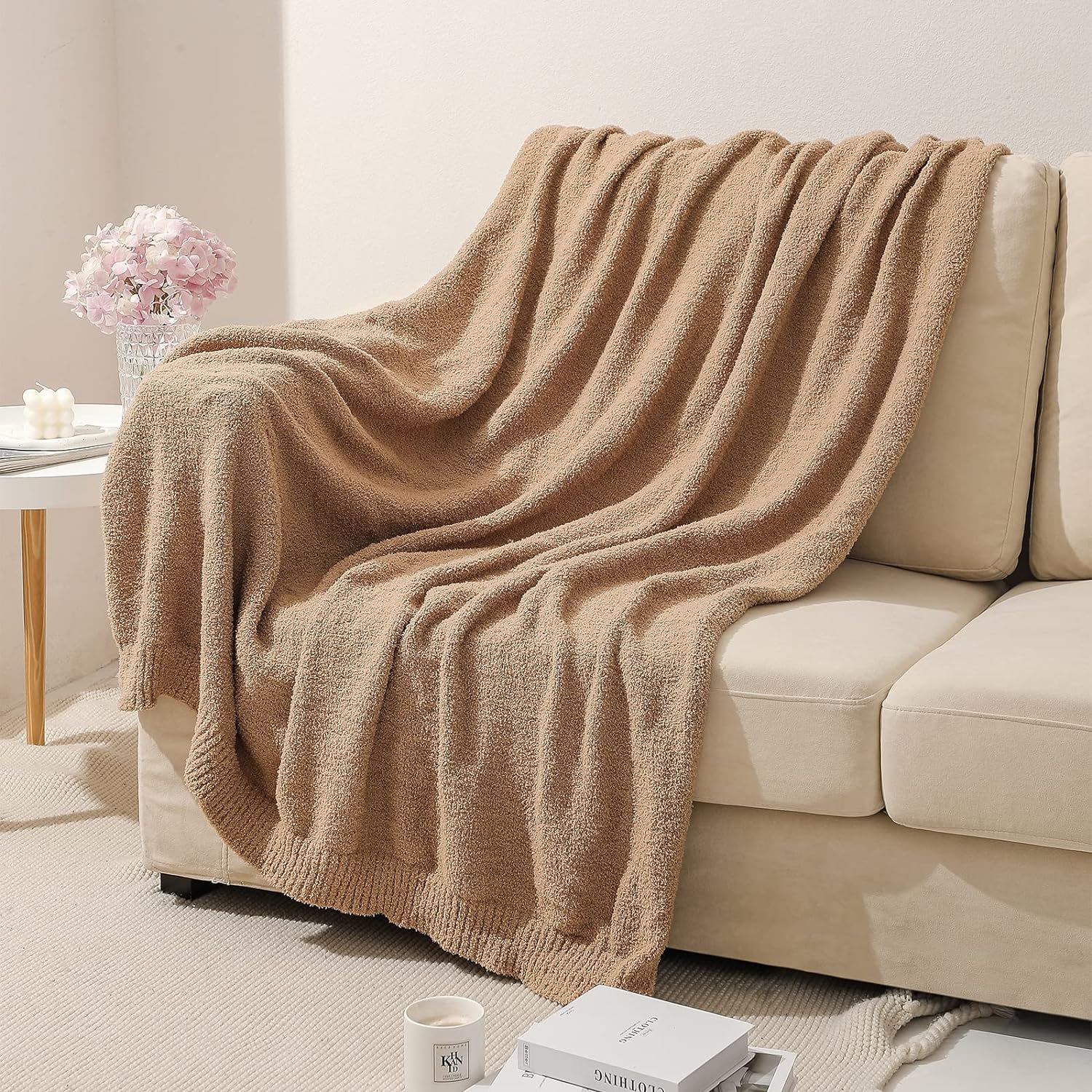 bearberry Manta súper suave y esponjosa, ligera, acogedora y cálida para sofá, cama, sofá durante todas las estaciones (camello, 40 x 50 pulgadas)