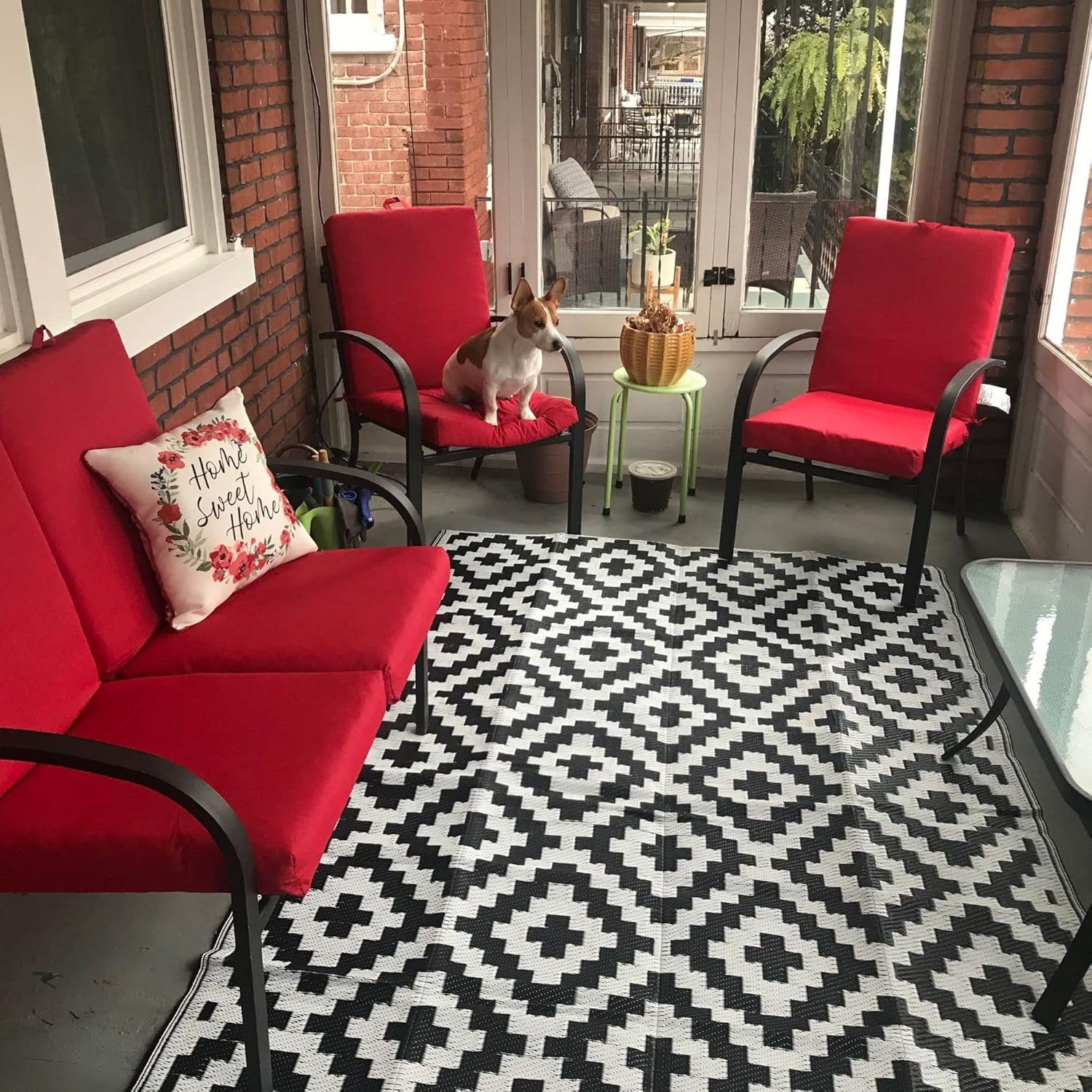 Alfombras de camping al aire libre, reversibles e impermeables, alfombras de plástico para porches de vehículos recreativos, negro-blanco 4×6 pies