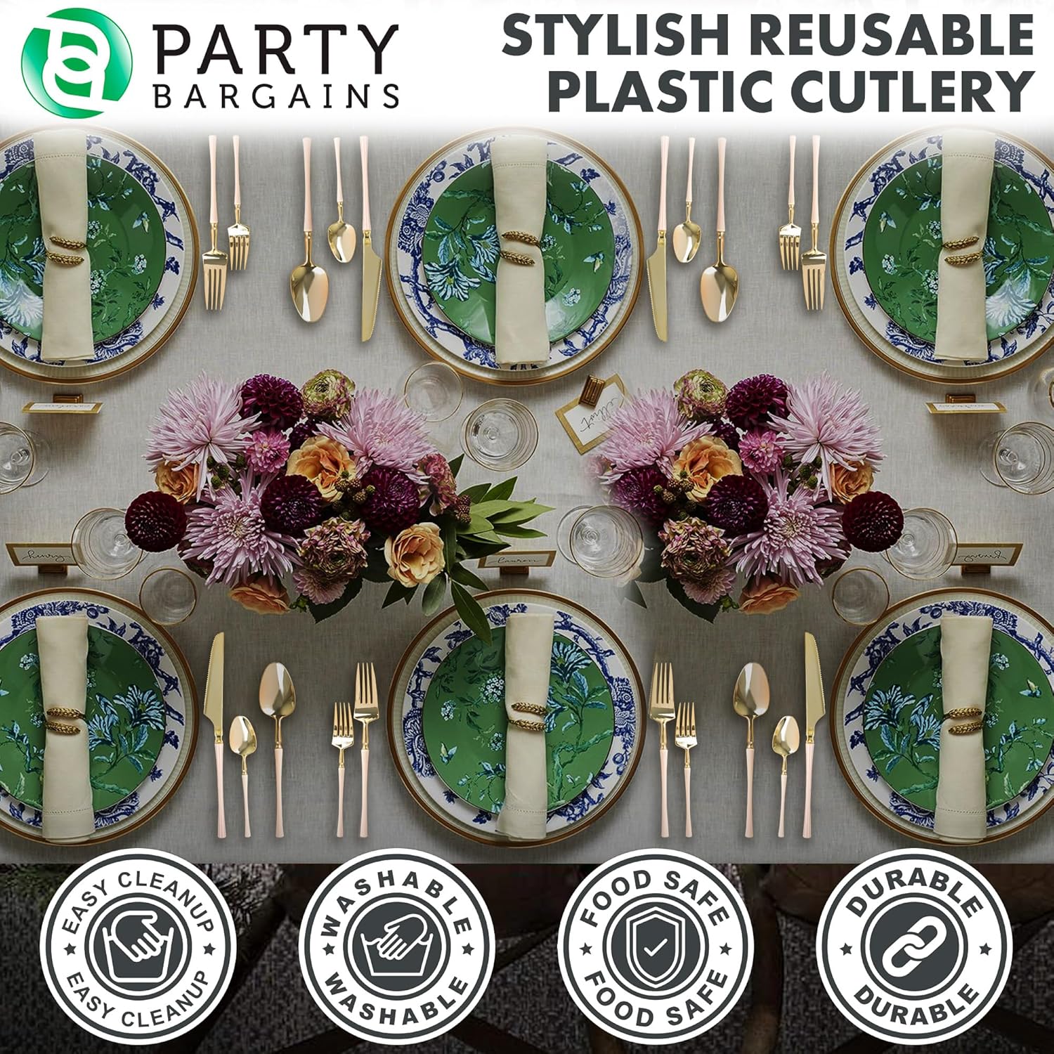 Party Bargains Tenedores de plástico para ensalada, paquete de 40 unidades, oro rosa, desechables, cubiertos infinitos de diseño moderno, cubiertos