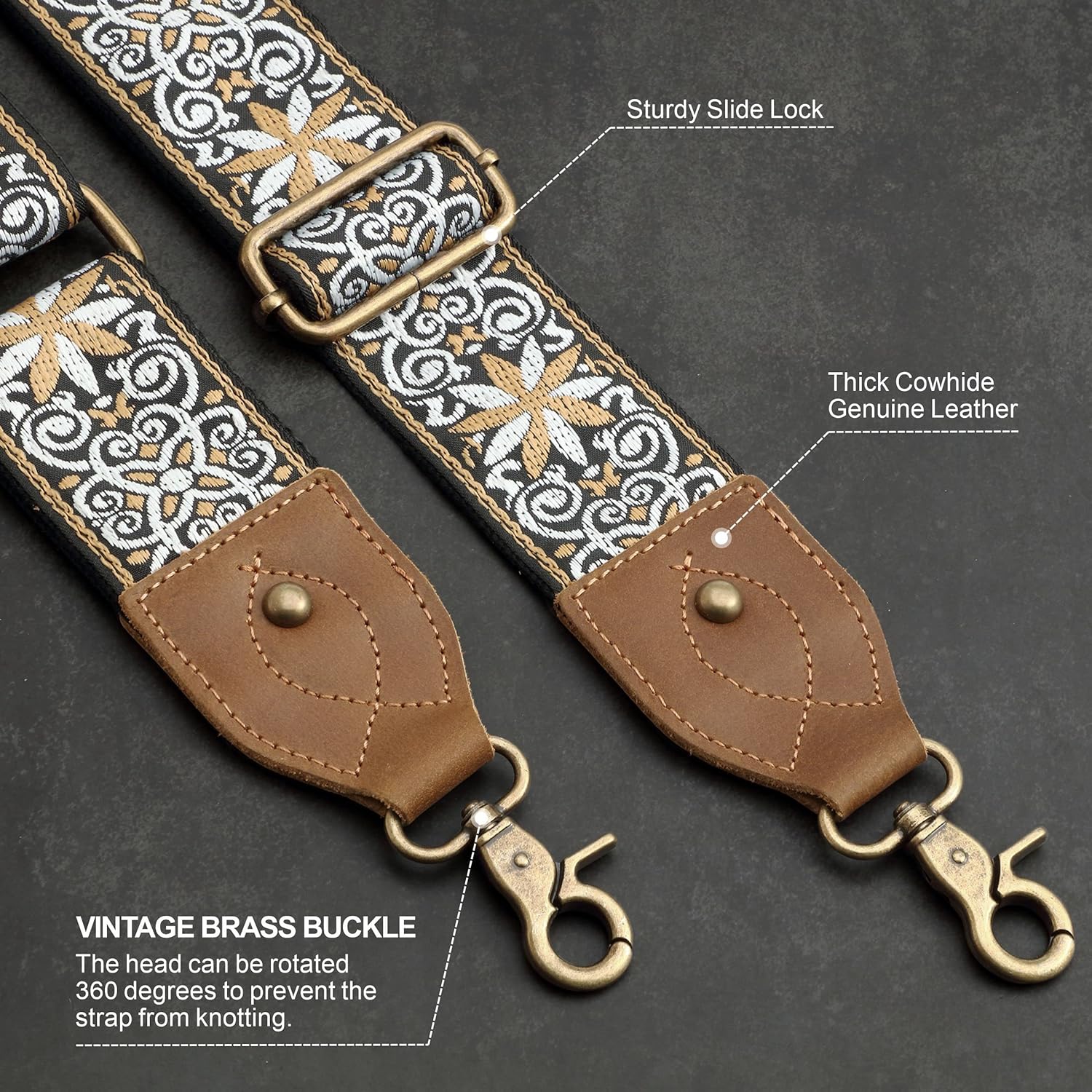 Correa para bolso, correa de hombro ancha de cuero de caballo loco de 2 pulgadas, repuesto ajustable, correas cruzadas bordadas de jacquard