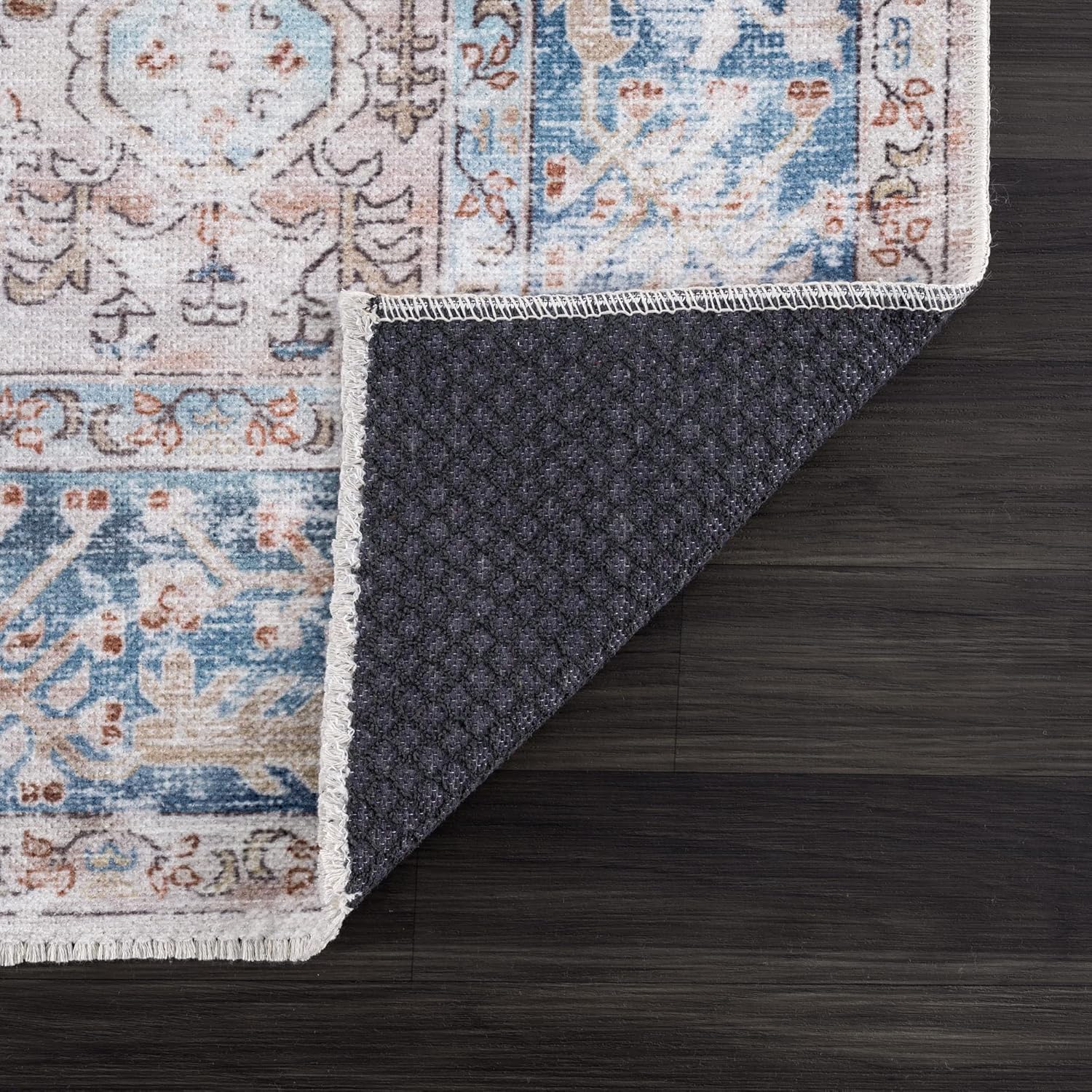 Bloom Rugs – Alfombra caminera Caria lavable, antideslizante, de 3,66 m, color beige y azul océano, para entrada, pasillo, baño y cocina, tamaño