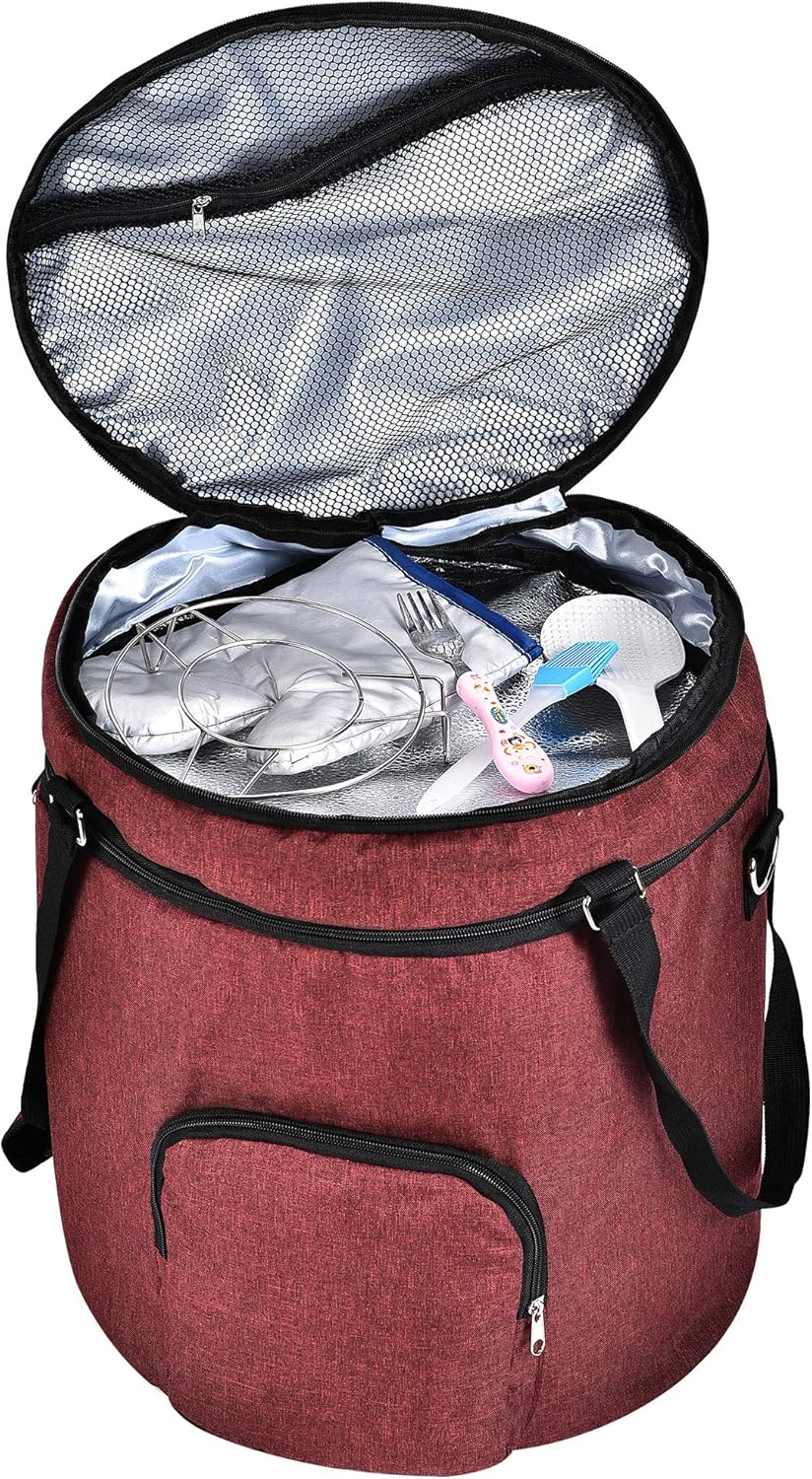 Bolsa de viaje para olla a presión, 2 compartimentos para accesorios de cocina, bolsa de almacenamiento redonda de cocina (incluida en la parte