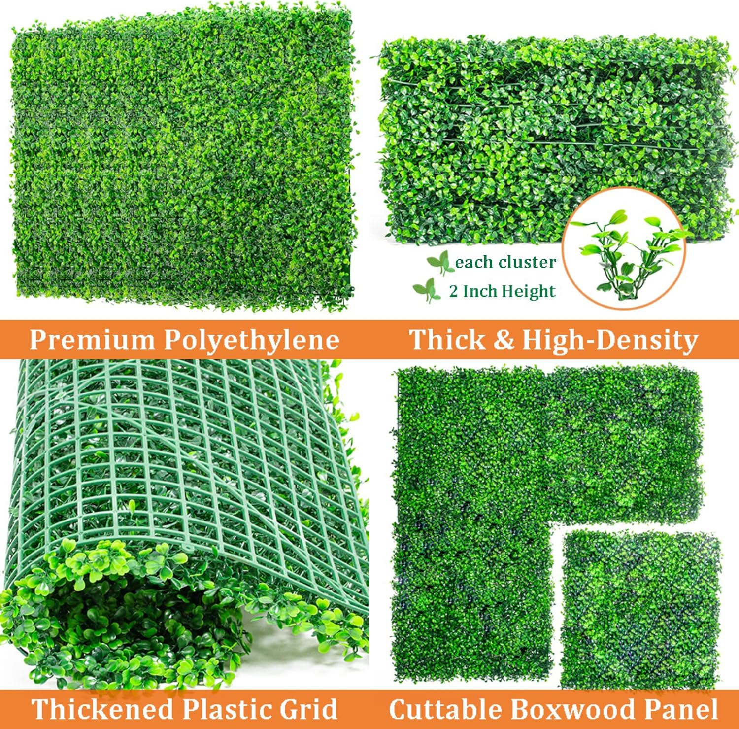 24 piezas de pared de césped artificial de 24 x 16 pulgadas, fondo de pared de césped de alta densidad de 2 pulgadas de altura, paneles de pared de