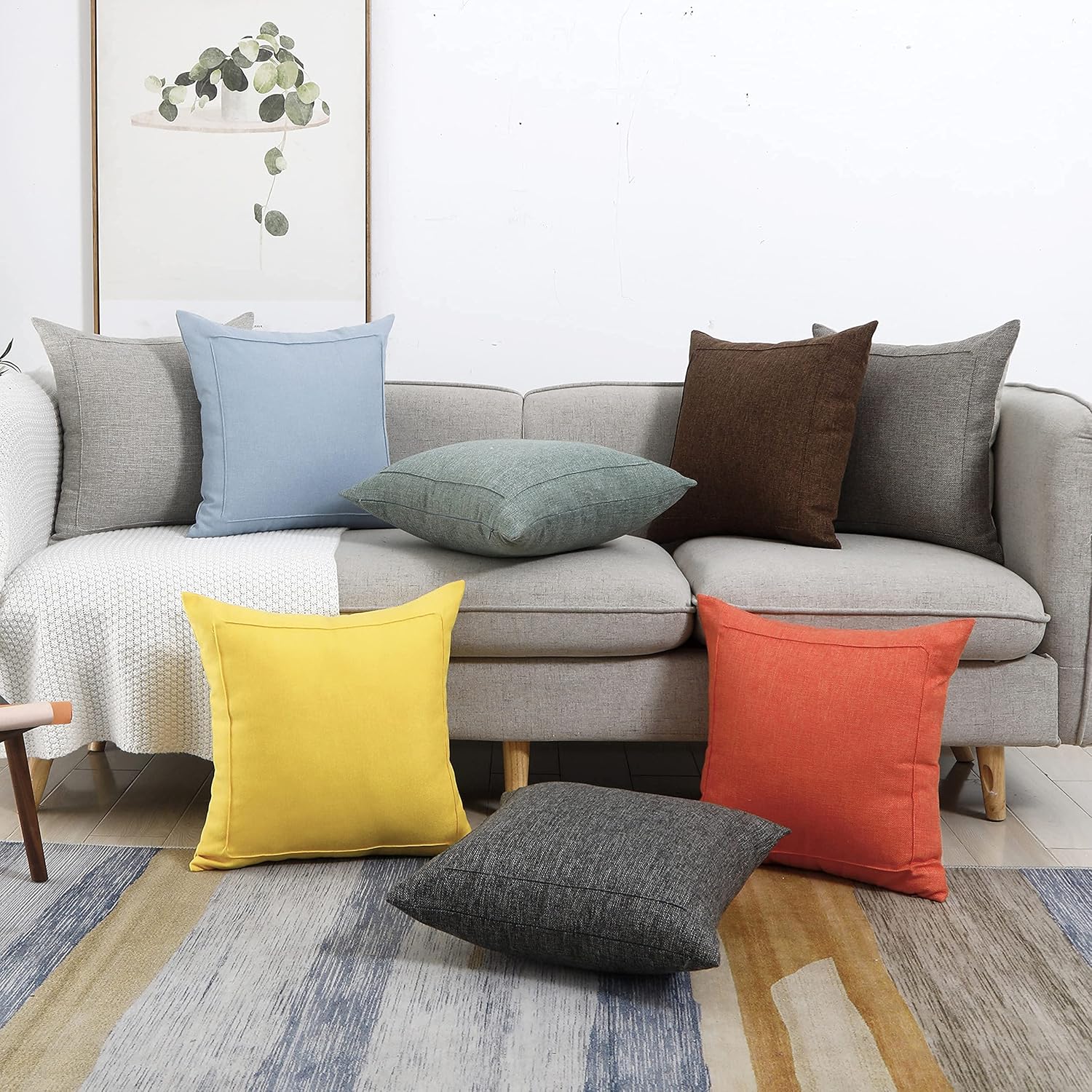 Jepeak – Fundas de cojín de arpillera, paquete de 2 fundas de almohada cuadradas sólidas, gruesas y decorativas para el sofá o sillón, estilo casa