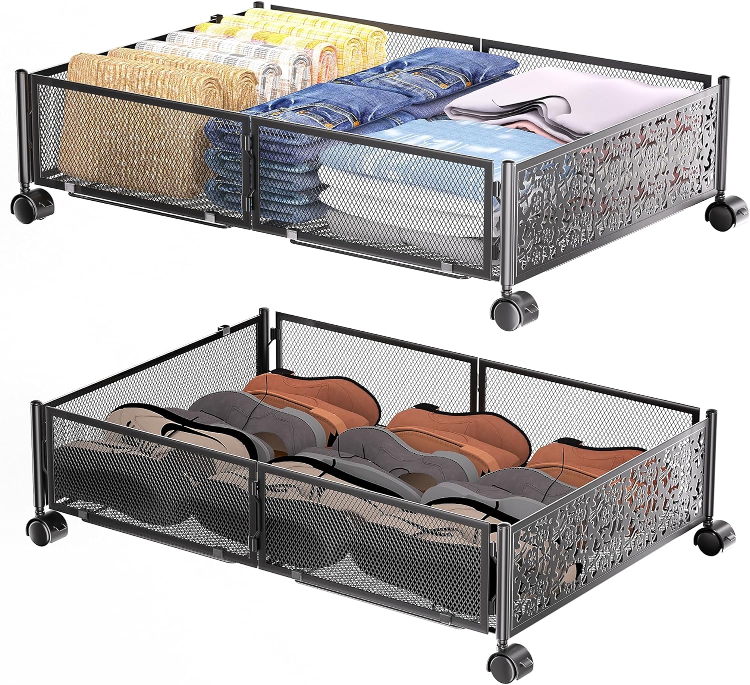 Almacenamiento debajo de la cama con ruedas, cajón de almacenamiento plegable debajo de la cama, montaje sin herramientas, contenedor de metal