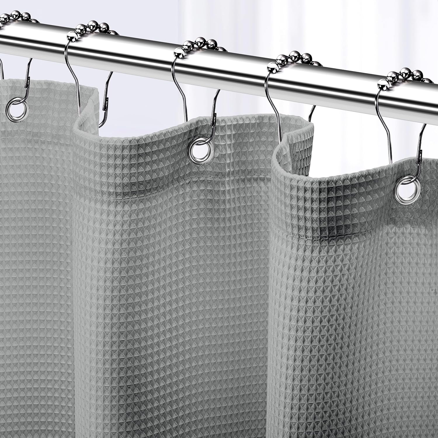 NEATERIZE Cortina de ducha gris  Cortinas de baño estilo hotel gris con diseño de gofre, 72 x 84 pulgadas  Cortina de ducha de tela  Cortinas de
