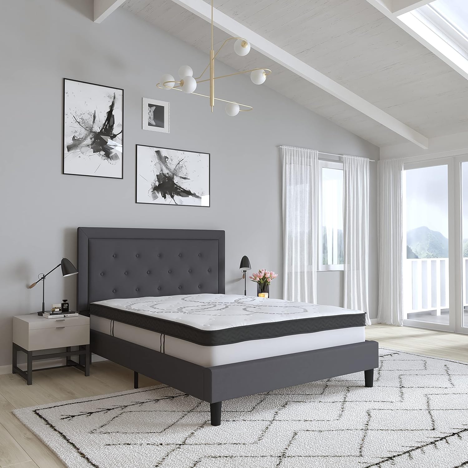 Merrick Lane Luna – Colchón híbrido de tamaño matrimonial de 10 pulgadas con certificación CertiPUR-US de espuma y resortes ensanchados en una caja