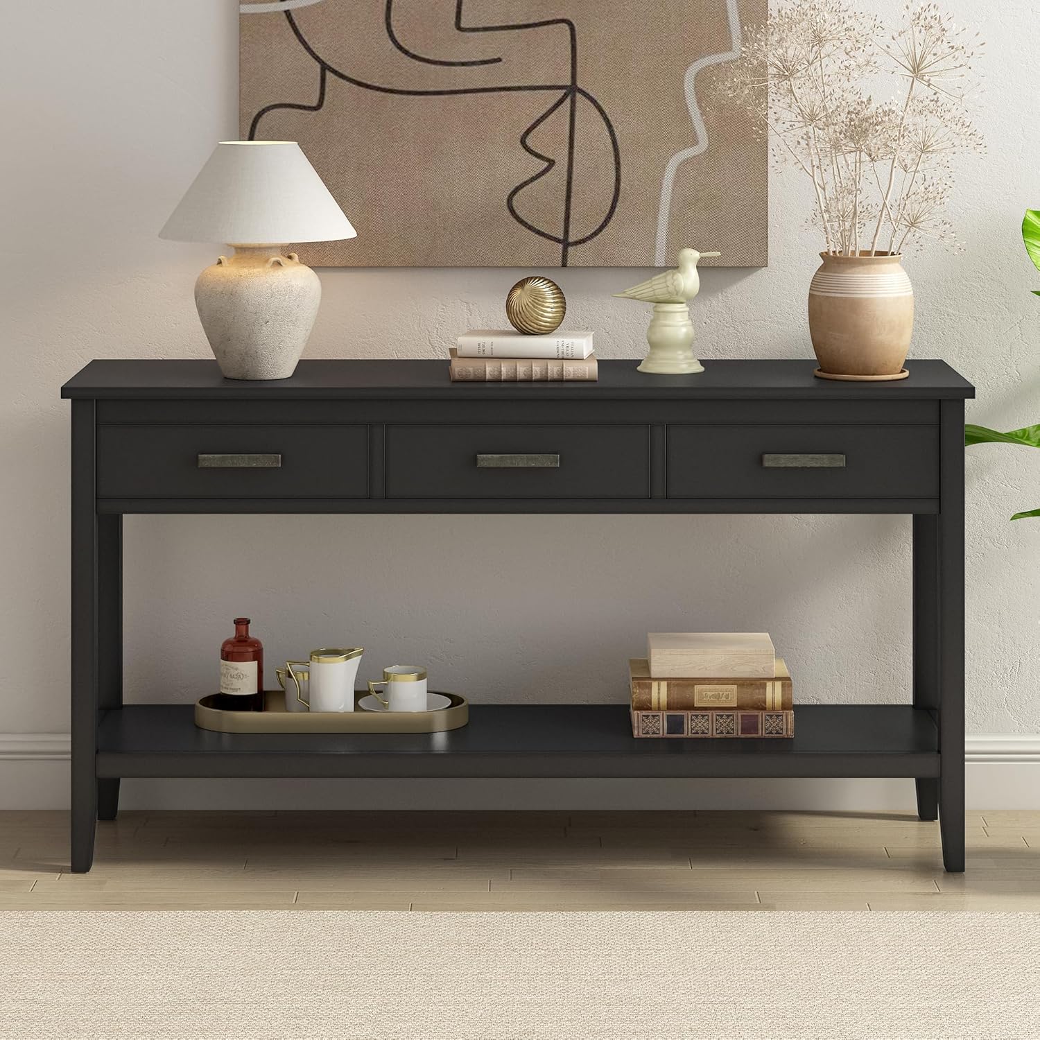 Moderna mesa consola de 3 cajones con 1 estante, mesa auxiliar de madera maciza para pasillo, sala de estar, vestíbulo, pasillo, fácil de montar